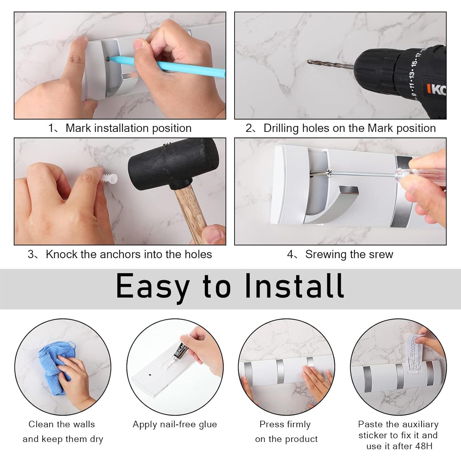 Perchero de Pared Wesiti Blanco con 5 Ganchos Retráctiles