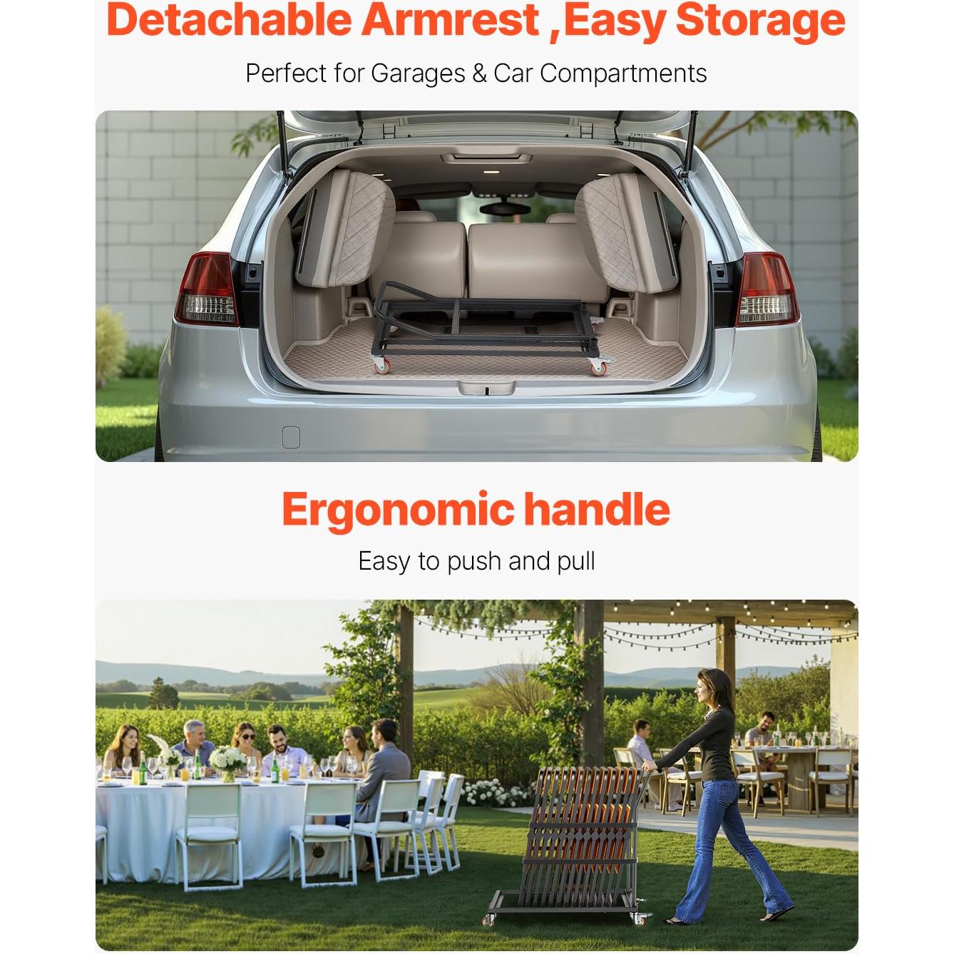 Carro para Sillas Plegables VEVOR, Capacidad 136 kg, Vertical