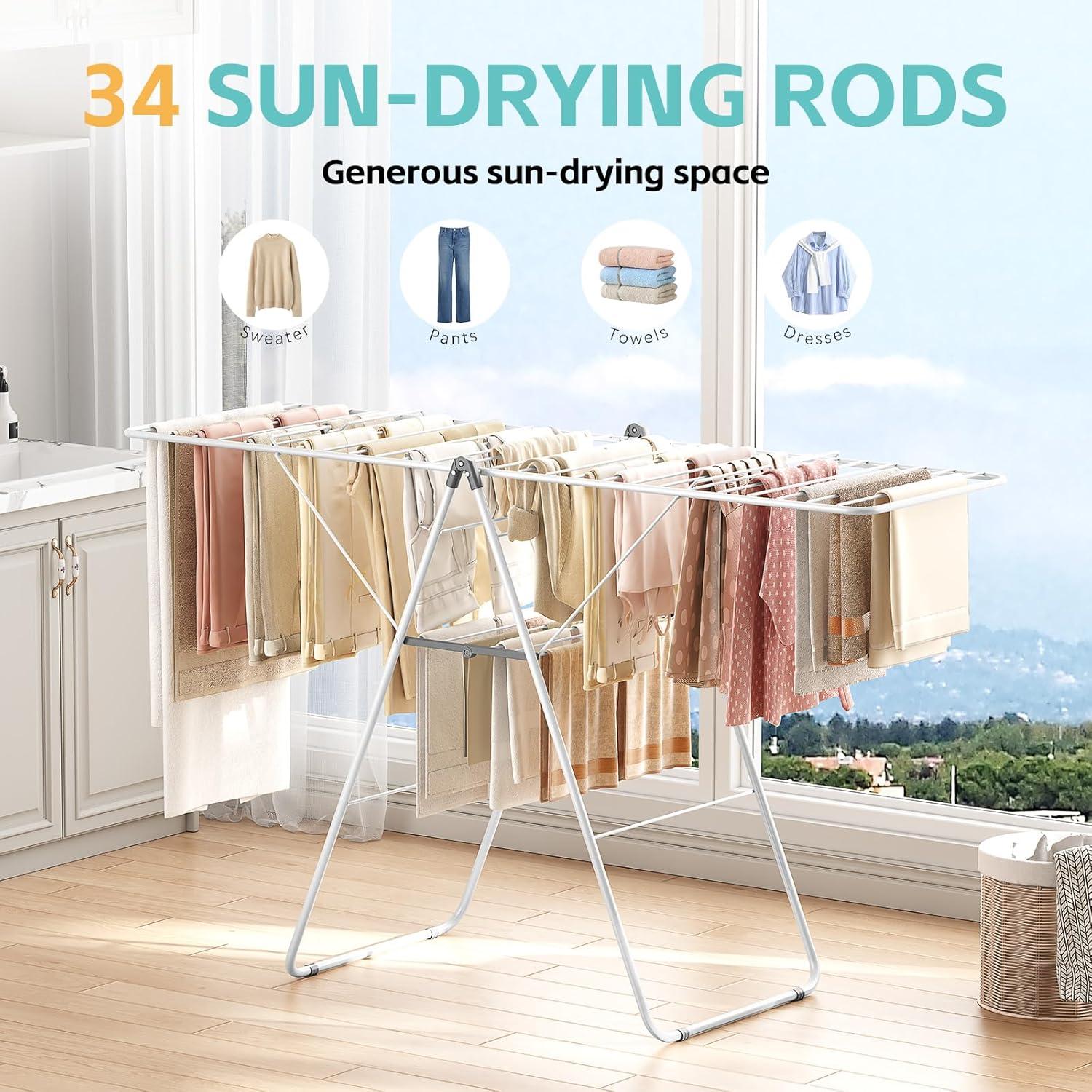Estante para Secar Ropa APEXCHASER Plegable Ajustable Blanco