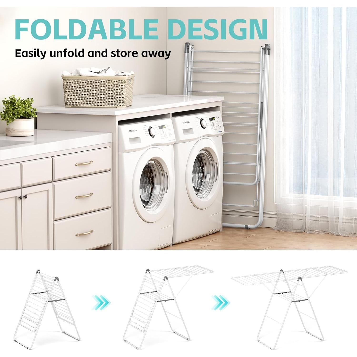 Estante para Secar Ropa APEXCHASER Plegable Ajustable Blanco