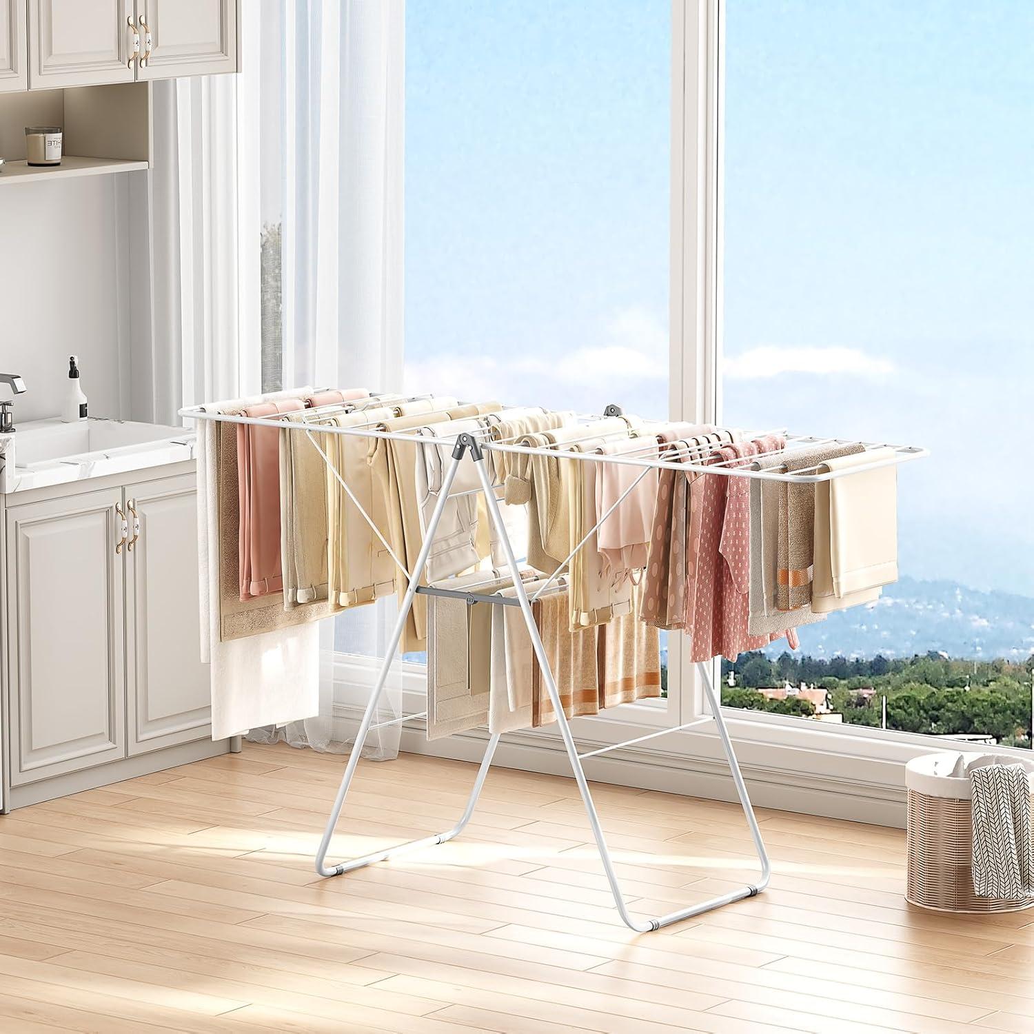 Estante para Secar Ropa APEXCHASER Plegable Ajustable Blanco