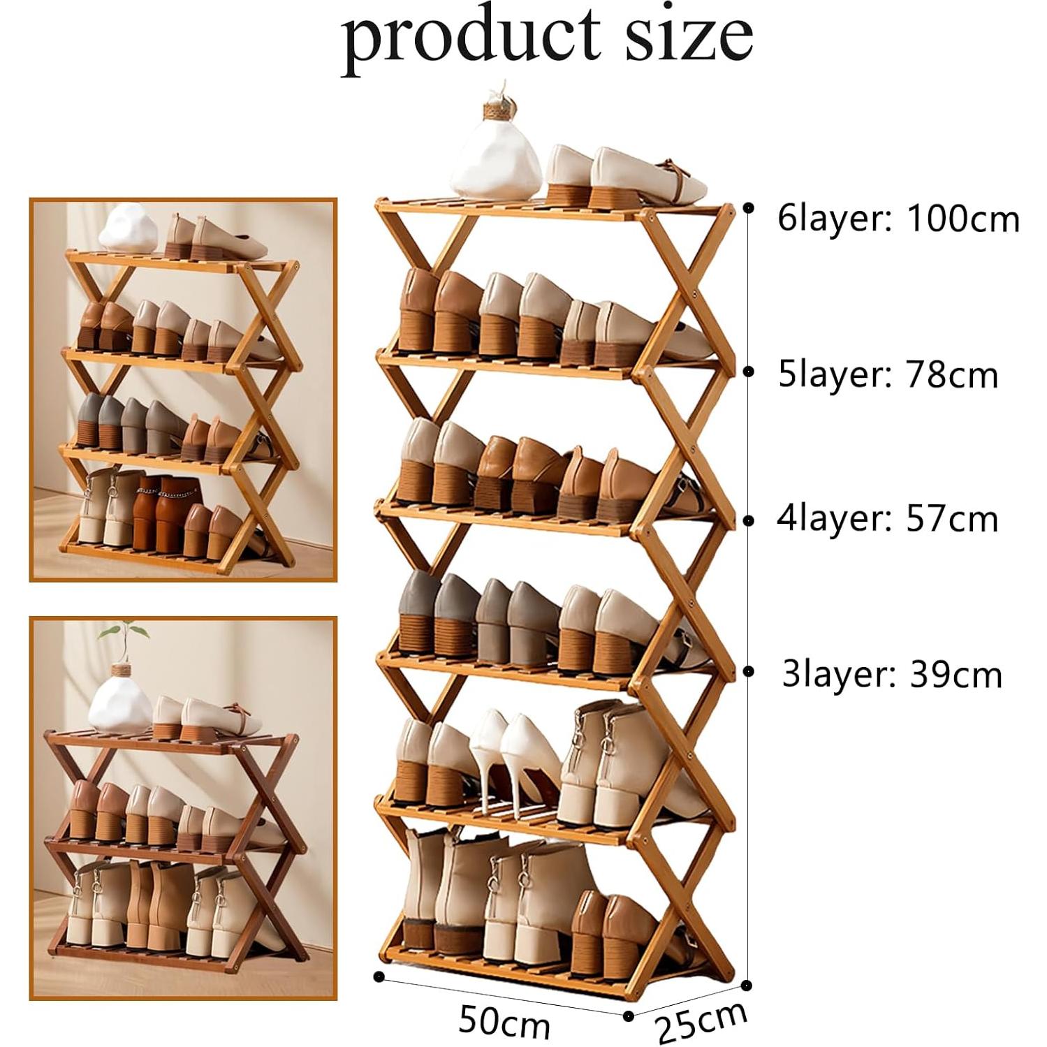 Estante para zapatos de bambú Jessie 4 niveles 50x25x57cm