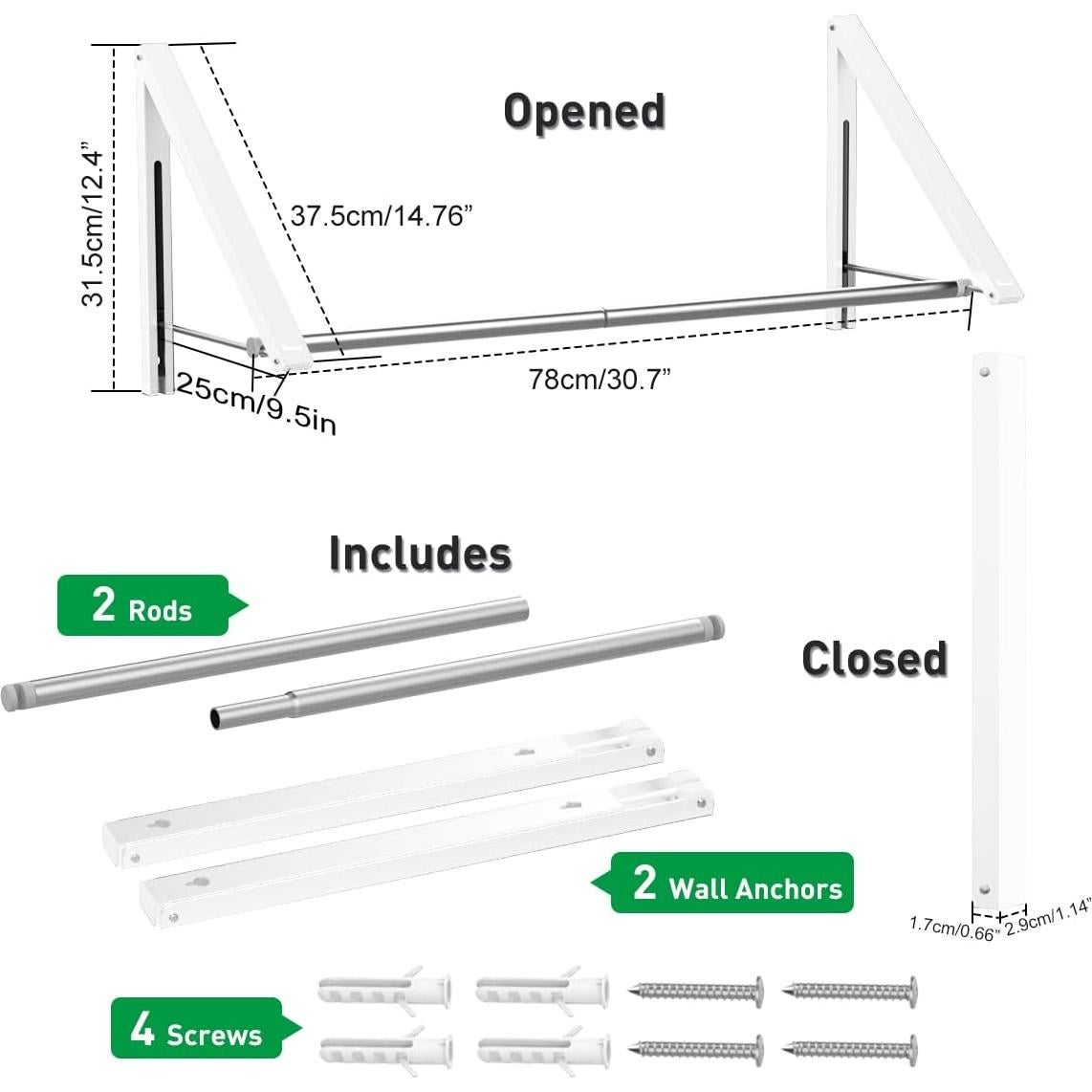 Perchero Plegable de Pared Anjuer Blanco para Lavandería