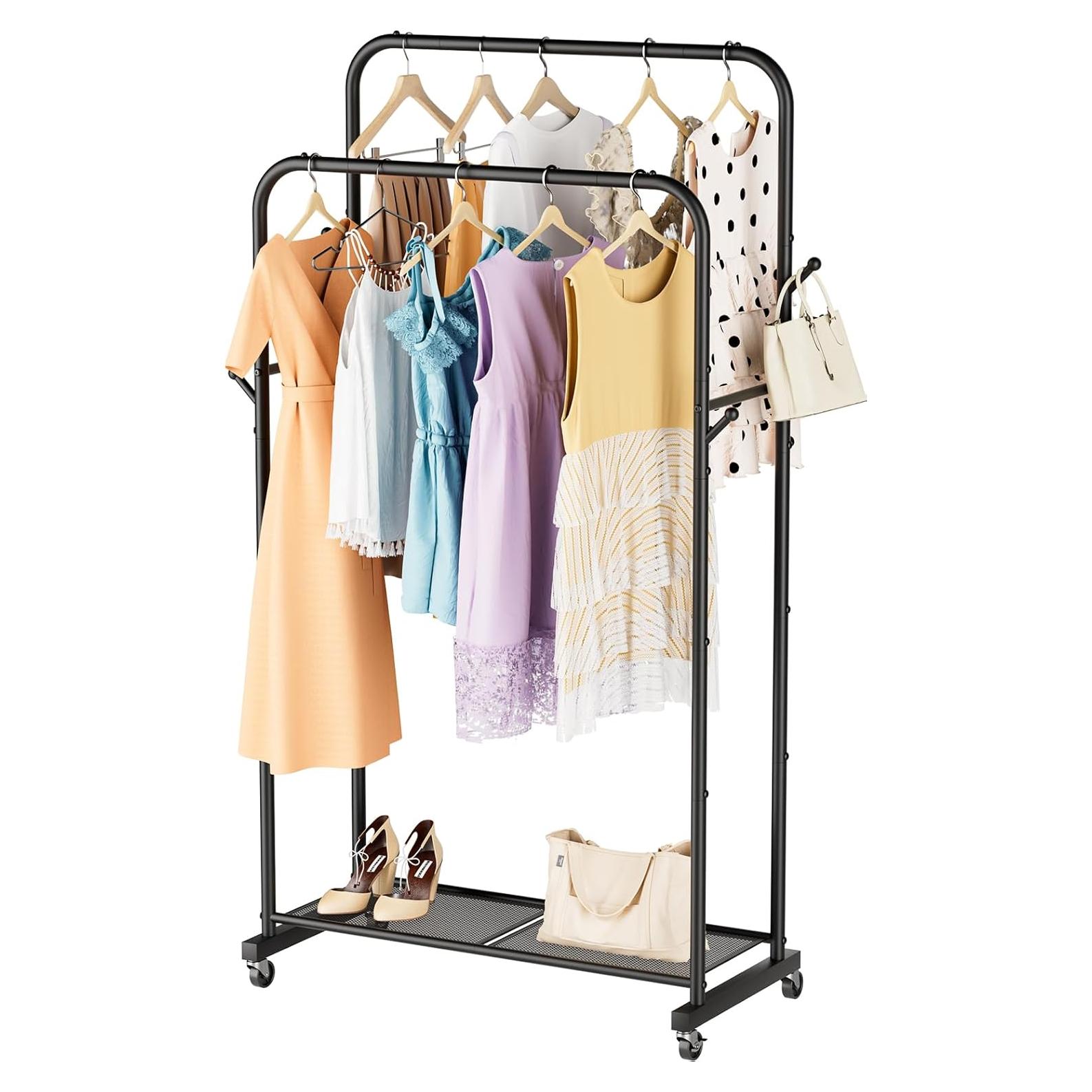 Perchero de Ropa SINGAYE Doble Barra Portátil Negro 145 cm