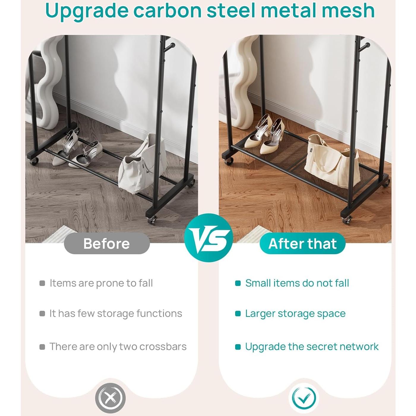 Perchero de Ropa SINGAYE Doble Barra Portátil Negro 145 cm