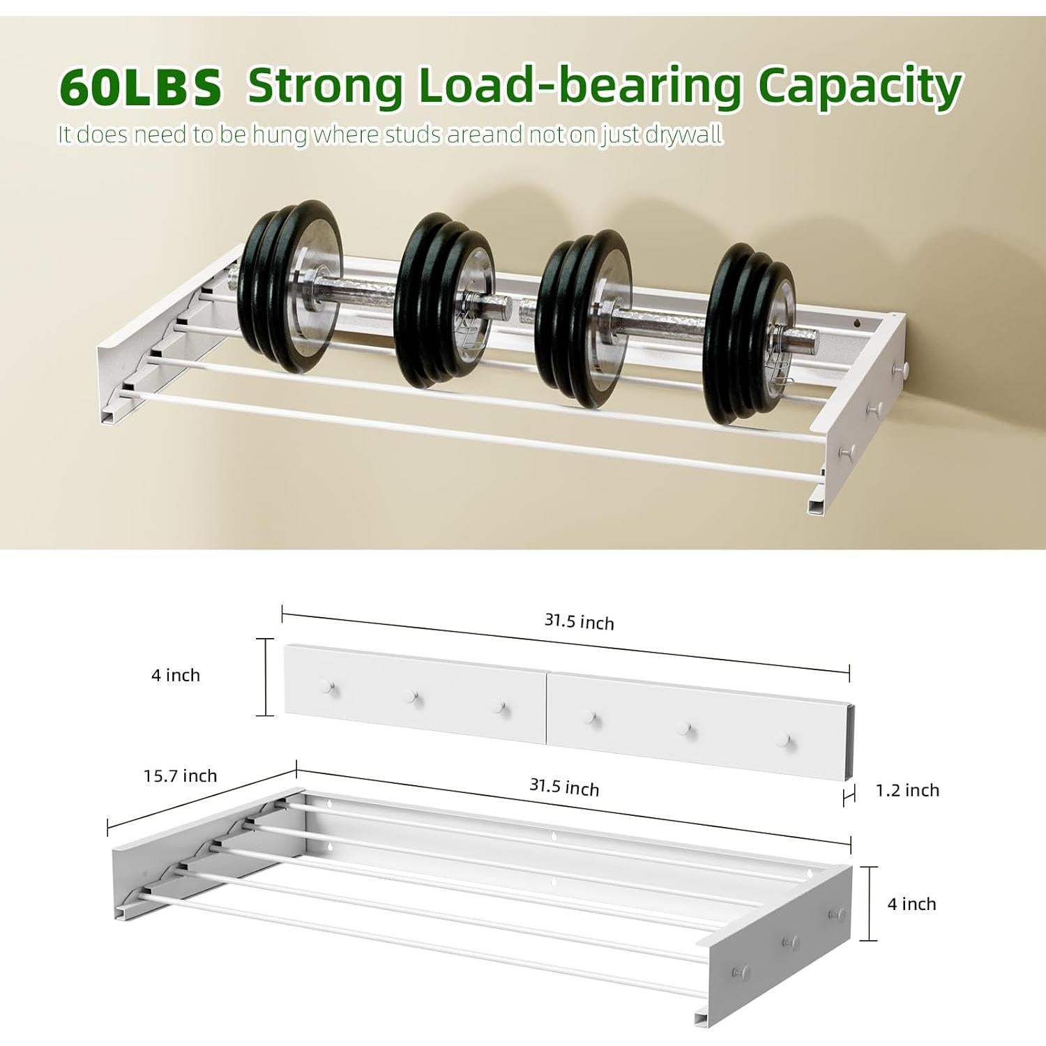 Estante de Secado Plegable BAKON 80 cm Montado en Pared Blanco