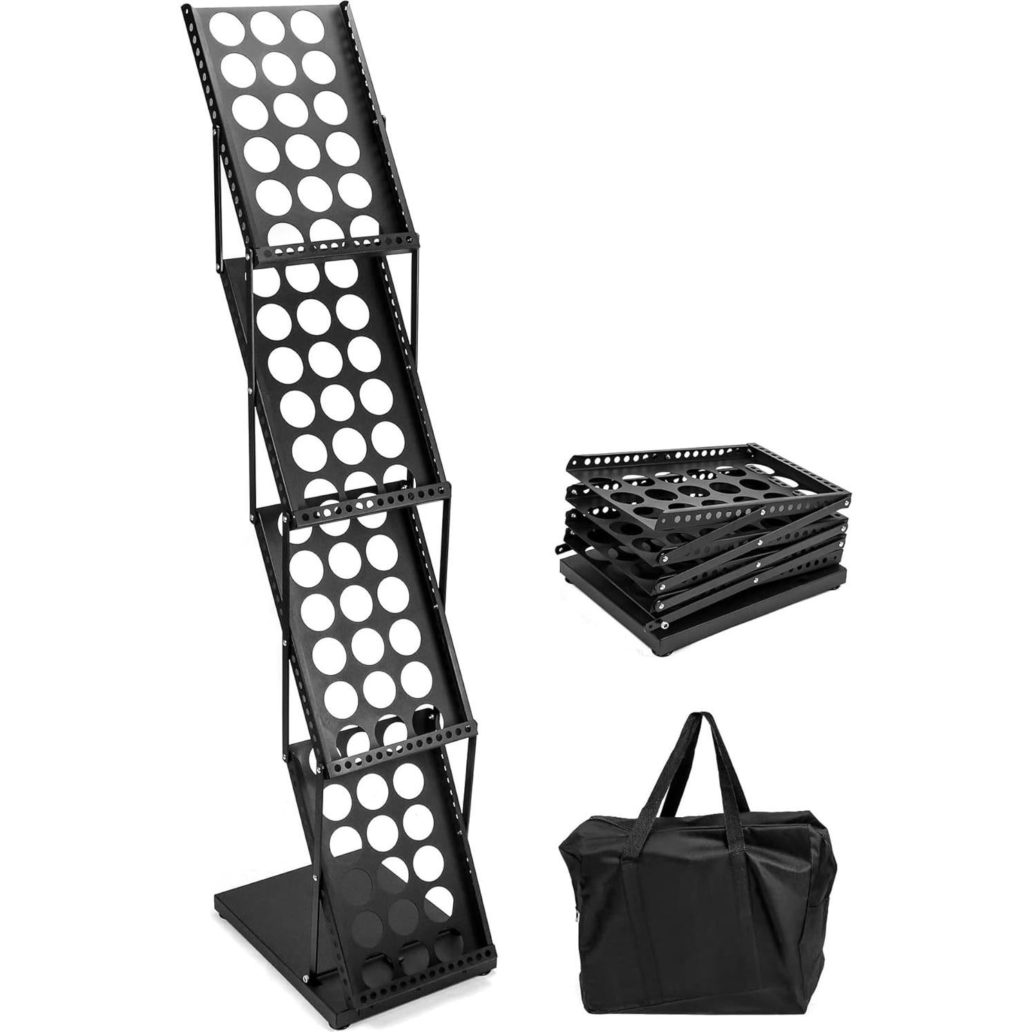 Soporte de Folletos Plegable QWORK 4 Bolsillos Negro