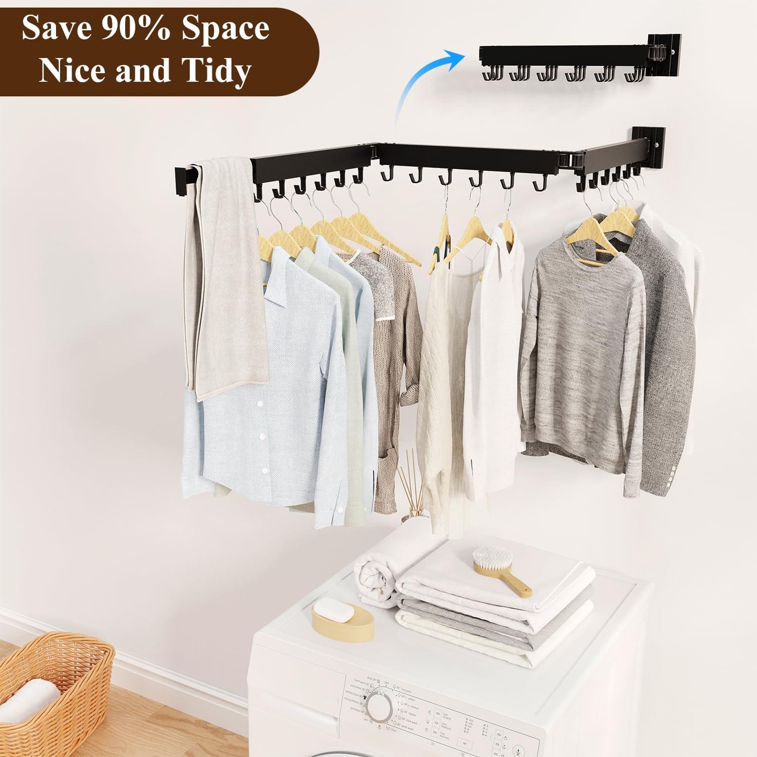 Perchero de Ropa Plegable Svelthome Montado en Pared Negro