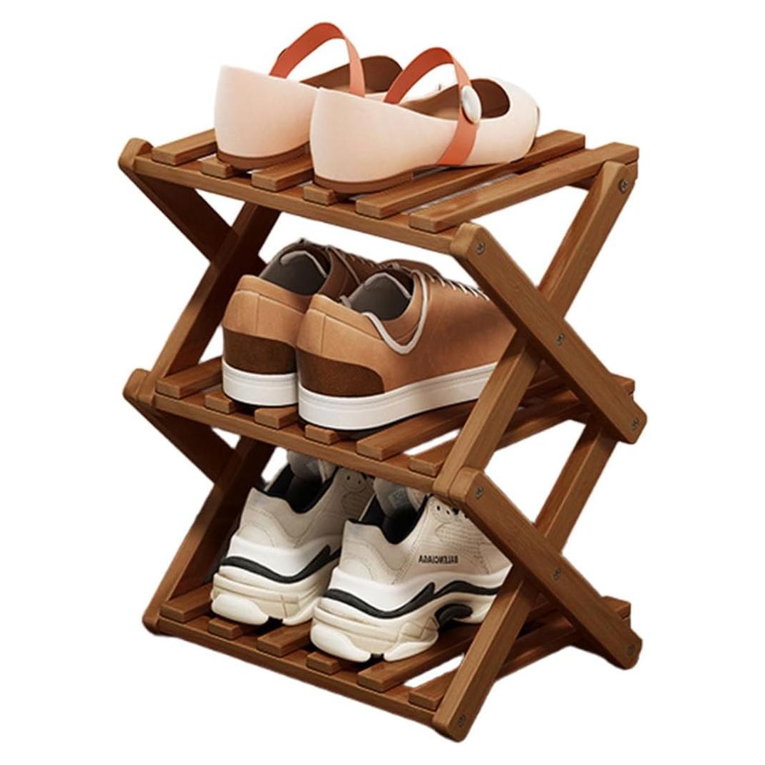Estante para Zapatos YYW Plegable 3 Capas Madera Tostada