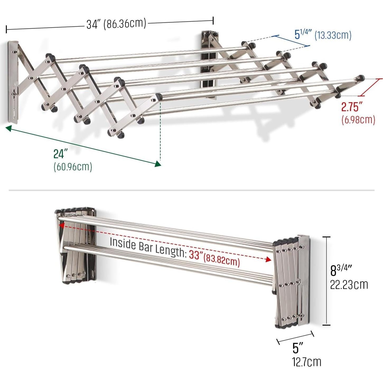 Estante Secar Ropa Pared Smartsome 86 cm Acero Inoxidable