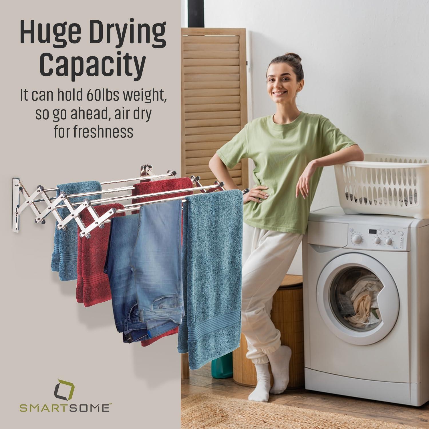 Estante Secar Ropa Pared Smartsome 86 cm Acero Inoxidable