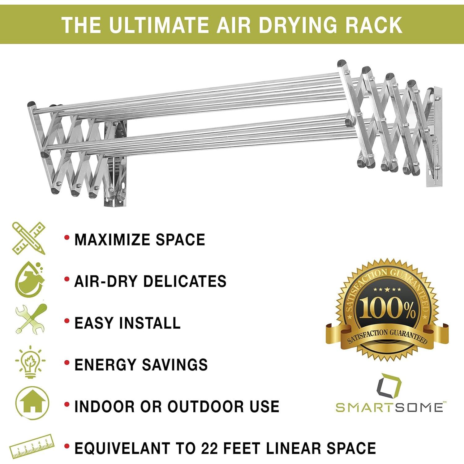 Estante Secar Ropa Pared Smartsome 86 cm Acero Inoxidable