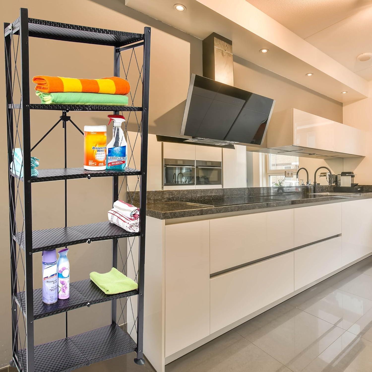 Estantería de Metal Origami 6 Niveles Plegable Negra