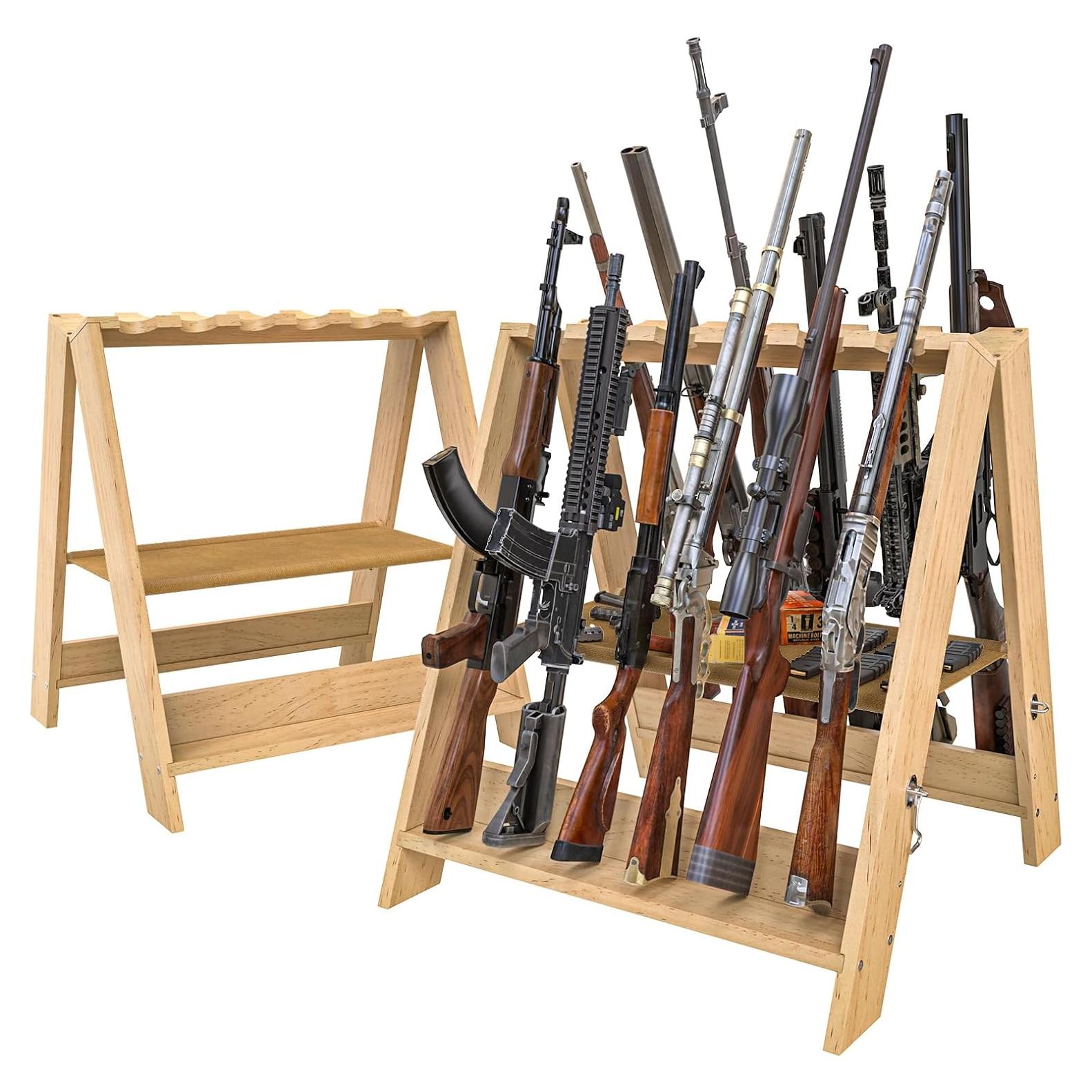 Soporte para Rifles Plegable OSIEWEN de Madera 12 Ranuras