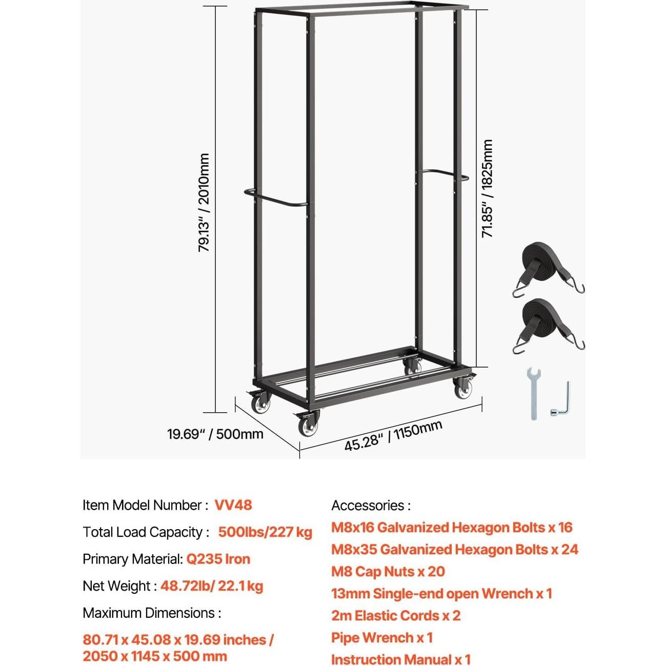 Carro para Sillas Plegables VEVOR 227 kg, Acero, Negro Mate