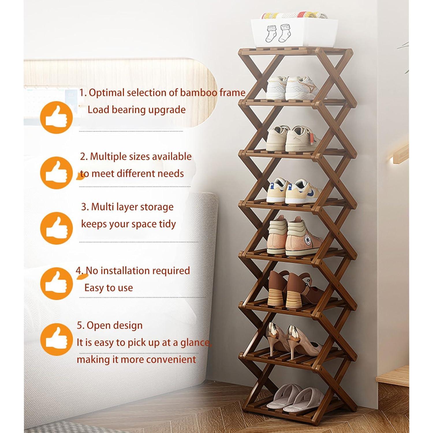 Estante para zapatos Magnitt plegable de bambú 6 capas natural