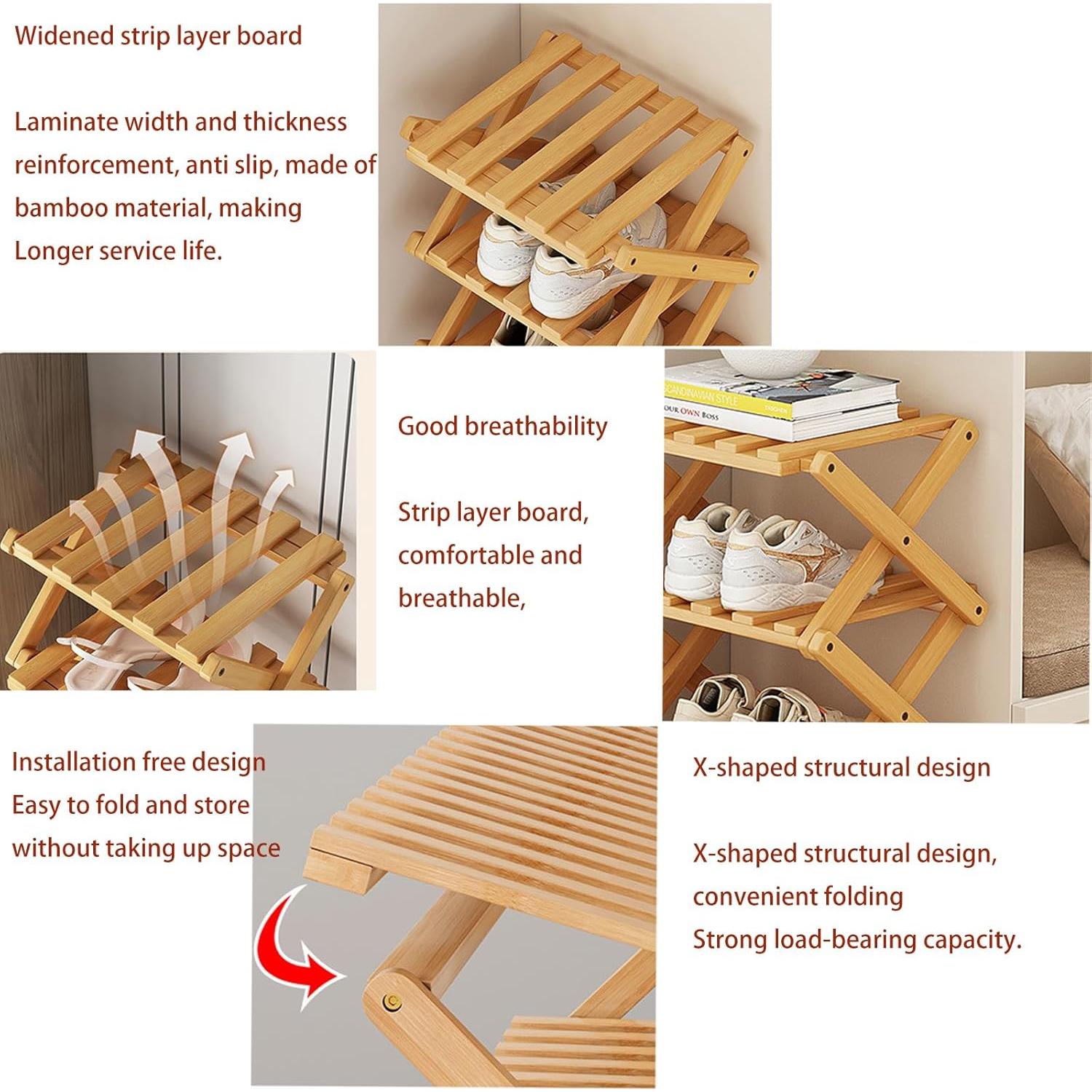 Estante para zapatos Magnitt plegable de bambú 6 capas natural