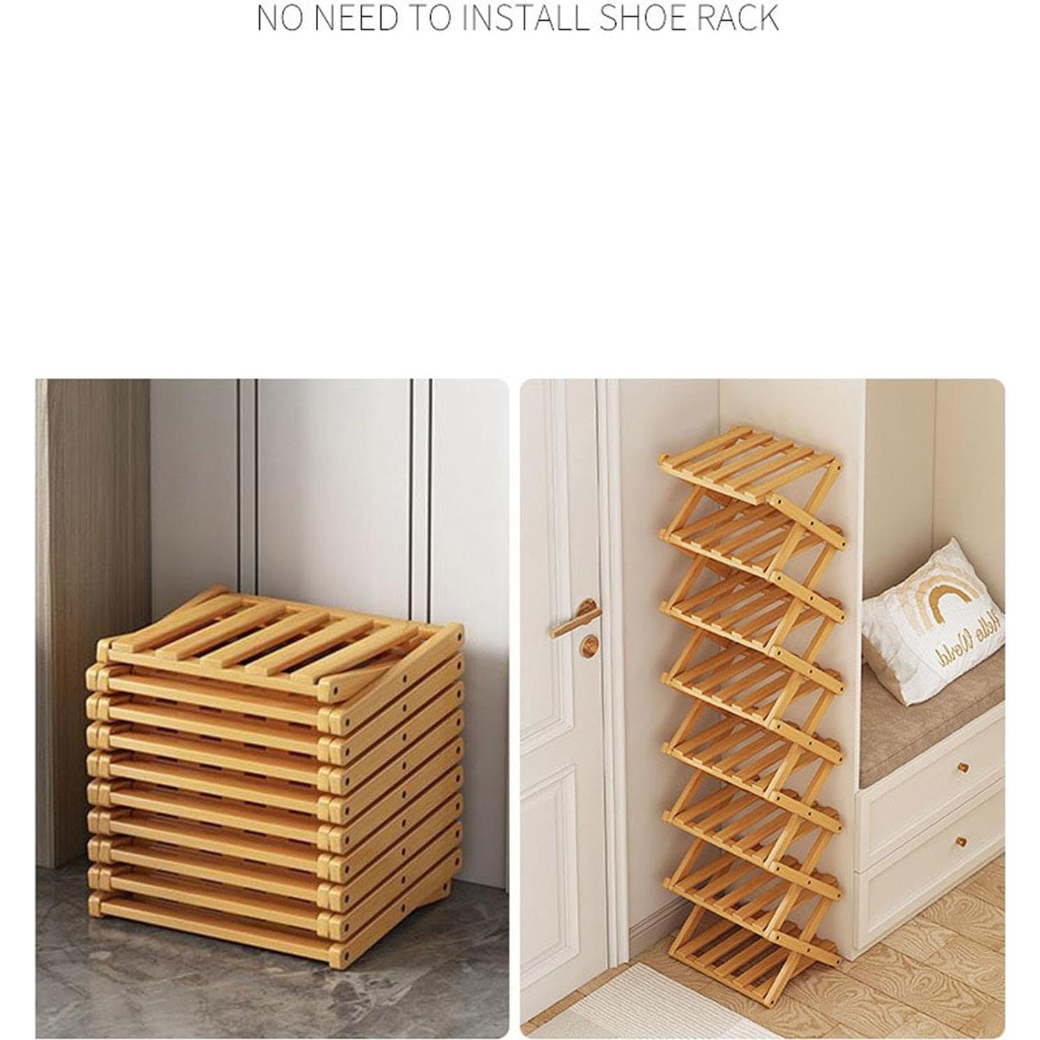 Estante para zapatos Magnitt plegable de bambú 6 capas natural
