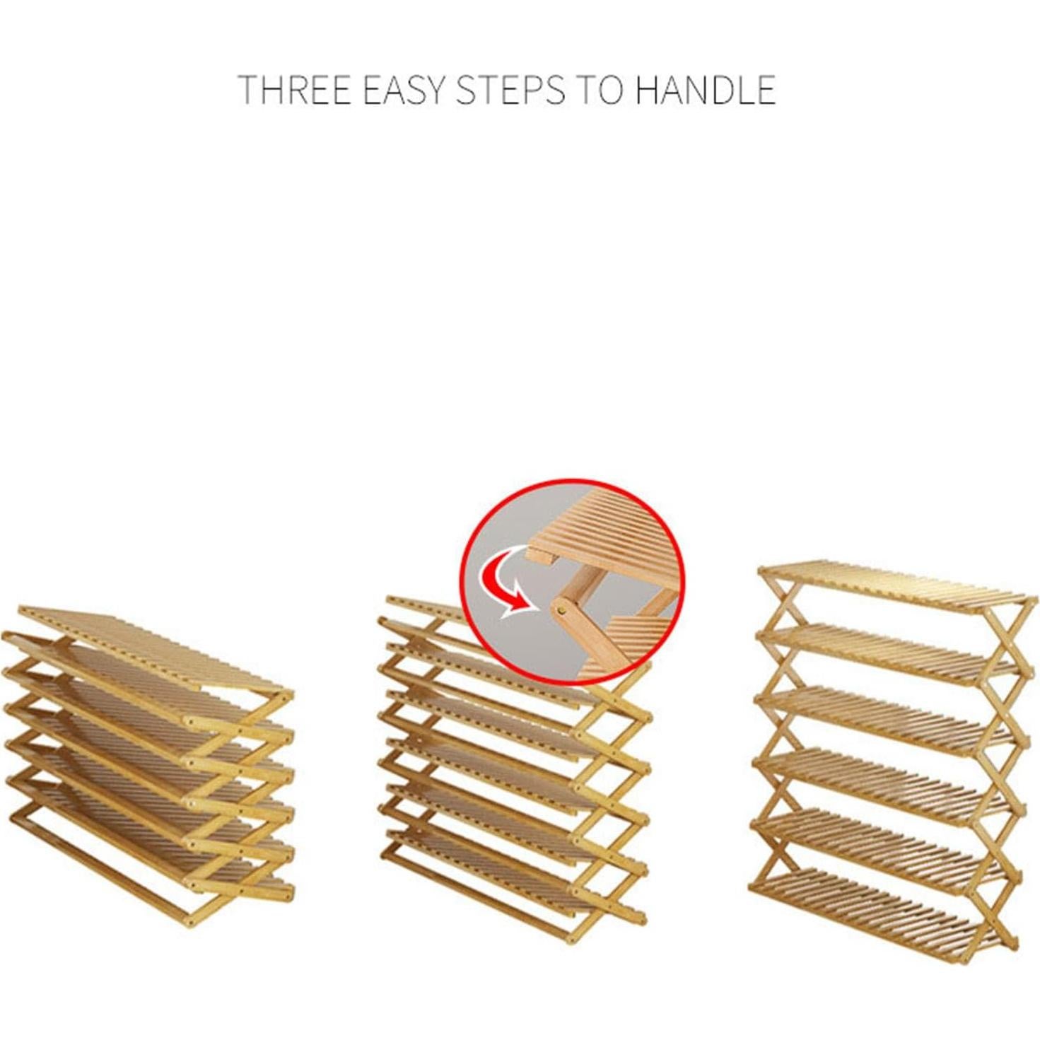 Estante para zapatos Magnitt plegable de bambú 6 capas natural