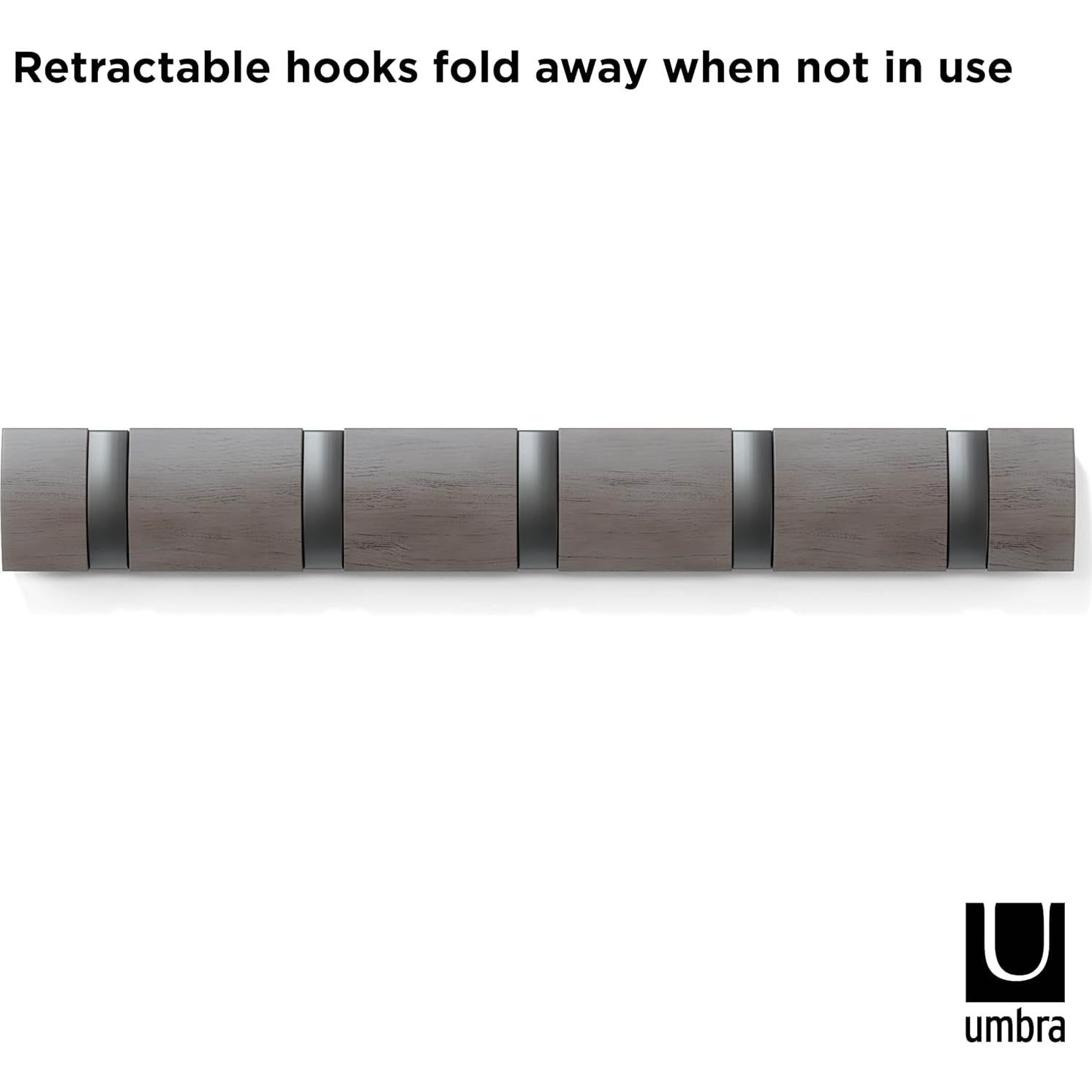Perchero de Pared Umbra Flip con 5 Ganchos Retráctiles Gris