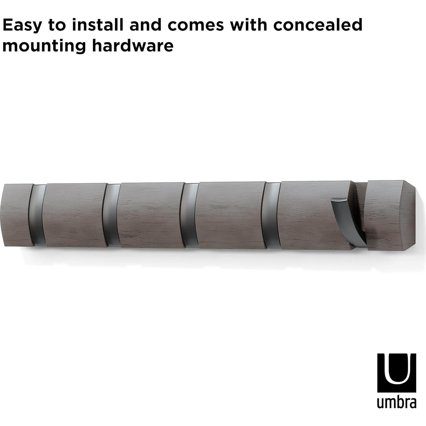 Perchero de Pared Umbra Flip con 5 Ganchos Retráctiles Gris