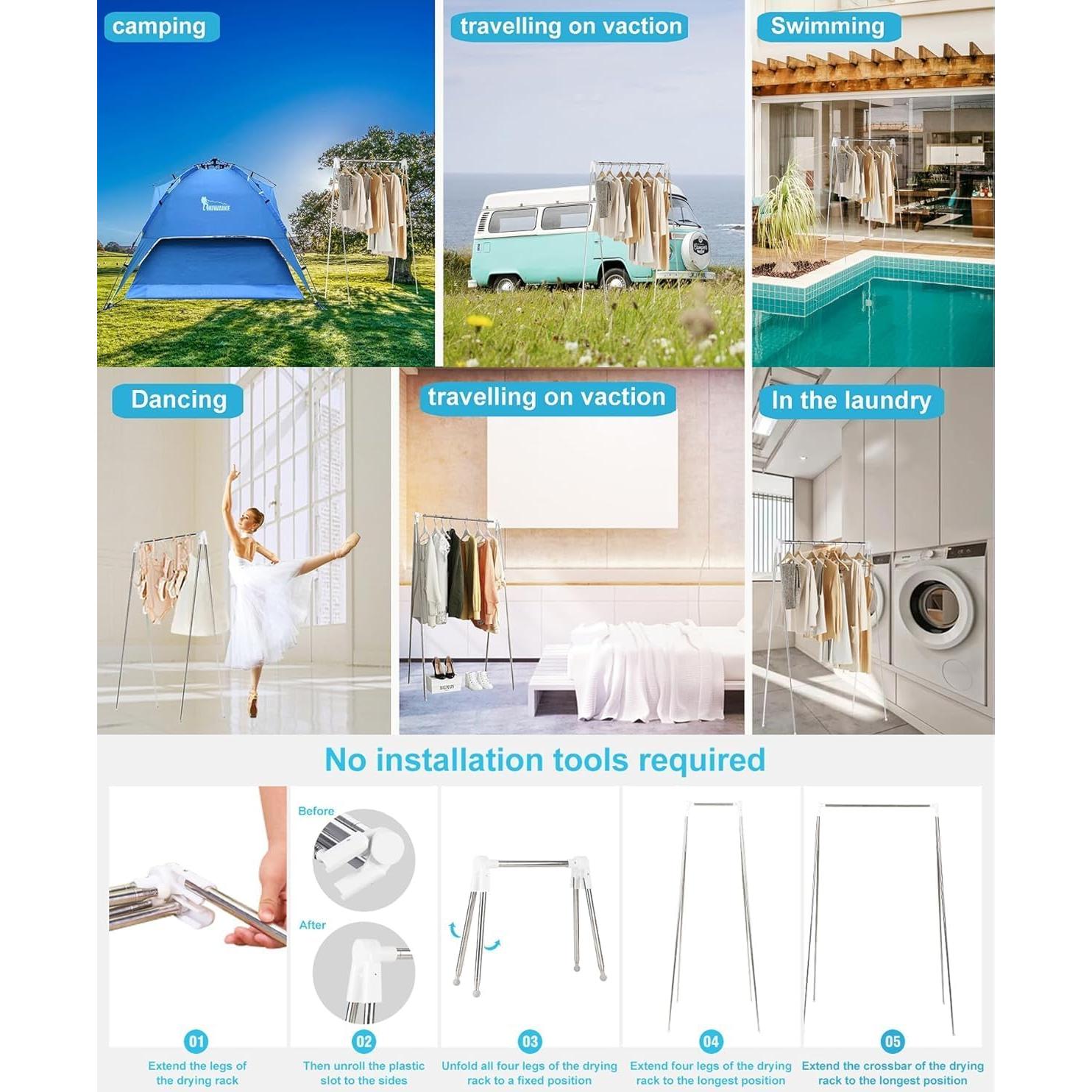 Perchero de Viaje Plegable Heekaby 134.62 cm Ligero y Portátil