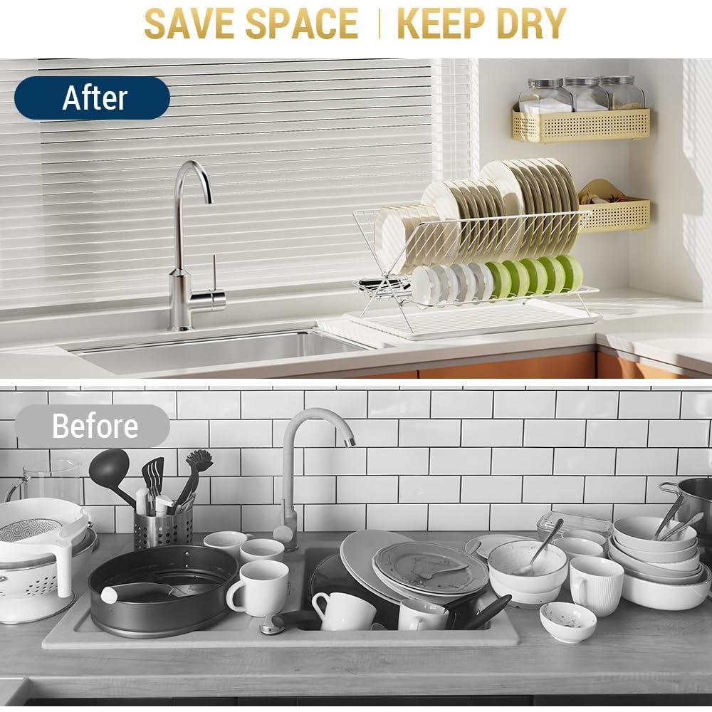 Escurridor de Platos Plegable TABABAO Acero Inoxidable 3 Niveles