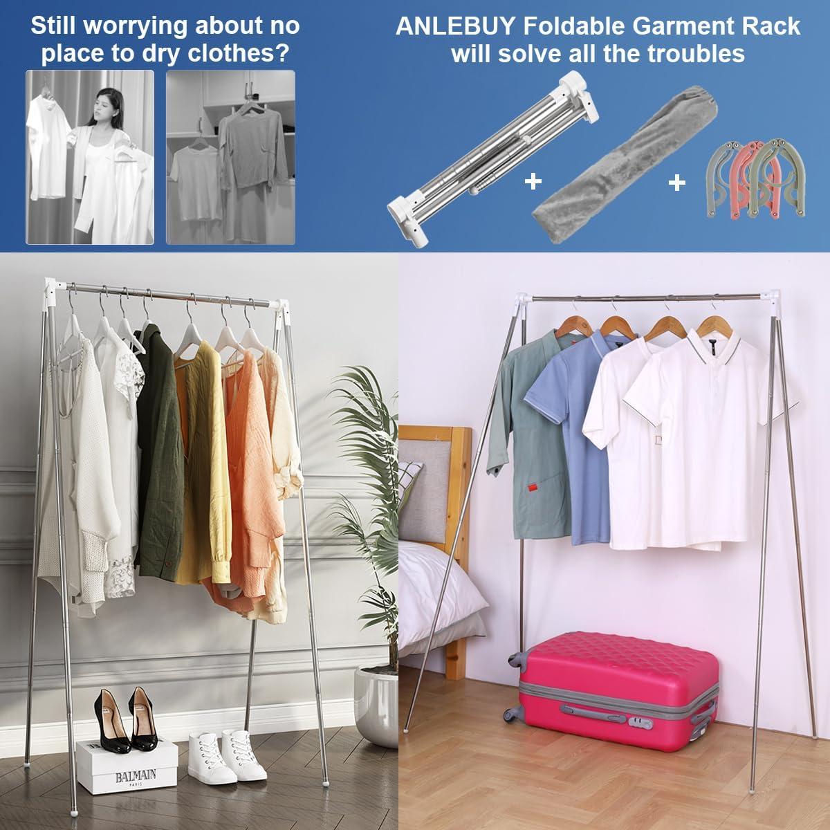 Perchero Plegable ANLEBUY Blanco Portátil 4 kg 3 Perchas