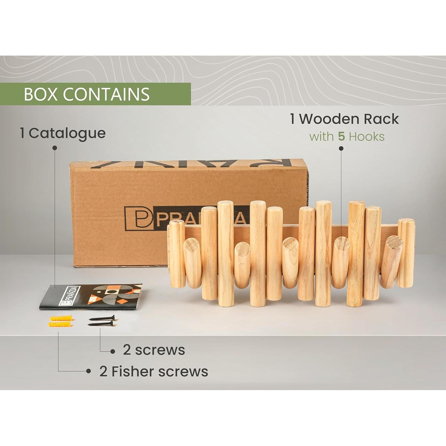 Perchero de Pared Plegable PRANZIA de Madera Natural con 5 Ganchos