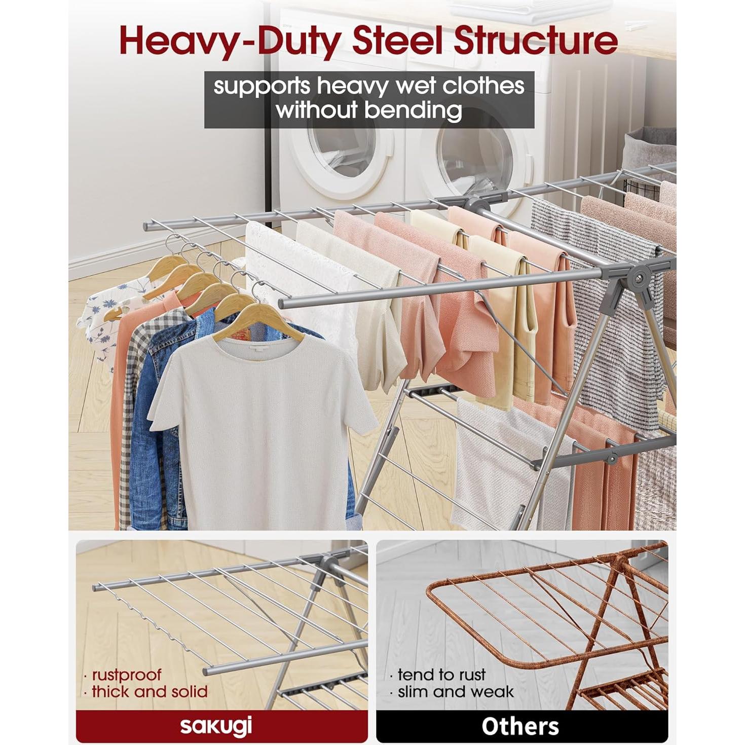 Estante Plegable para Secar Ropa Sakugi 140.97x57.79 cm Gris