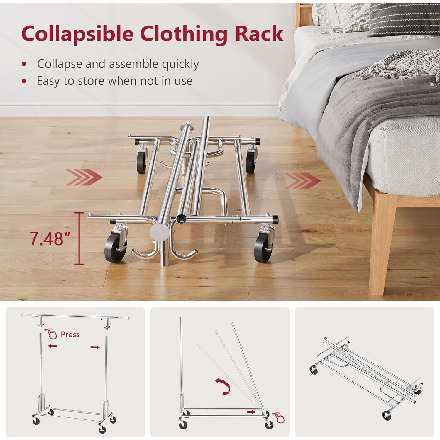 Perchero Plegable Tajsoon con Funda y Ruedas Ajustable 113.4 kg