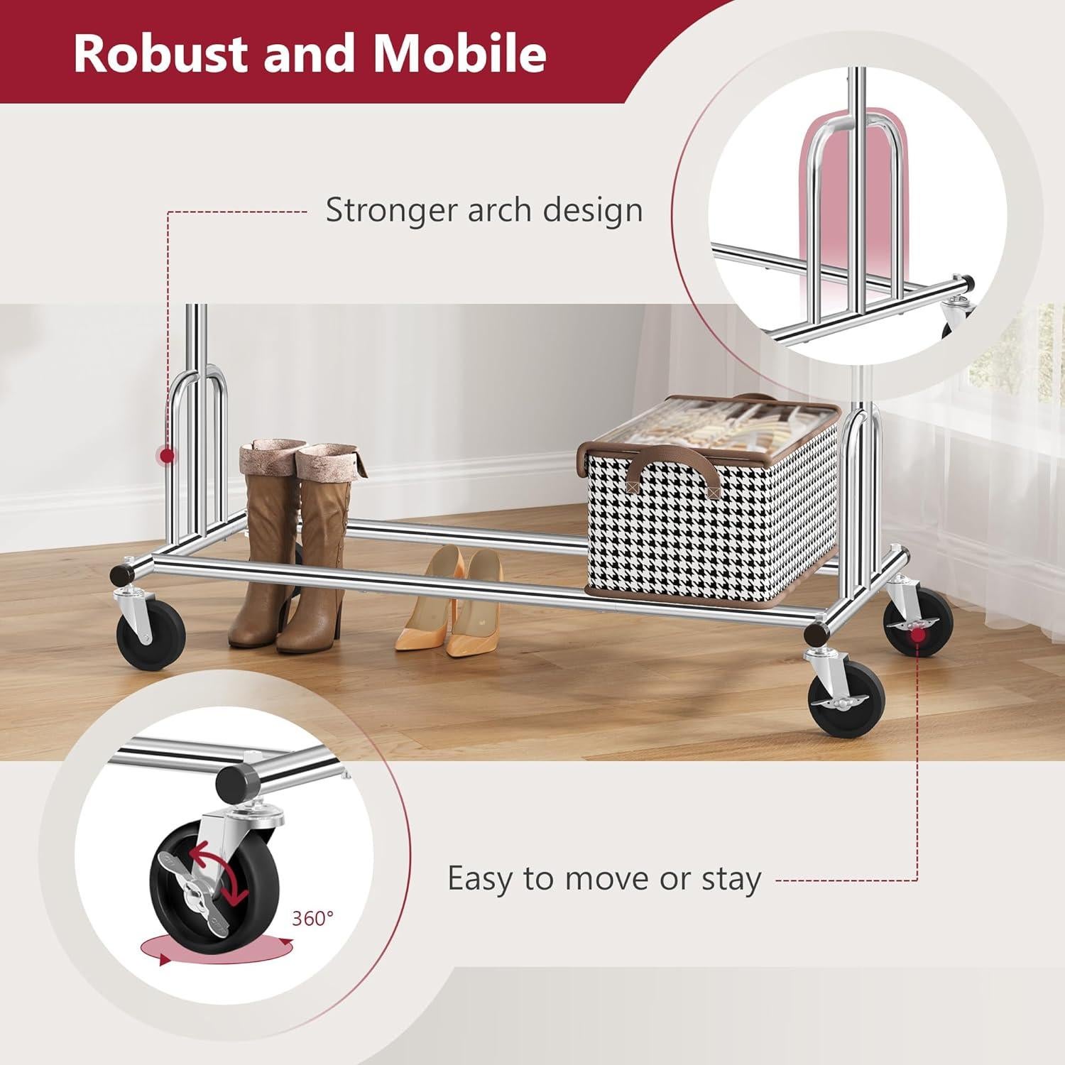 Perchero Plegable Tajsoon con Funda y Ruedas Ajustable 113.4 kg