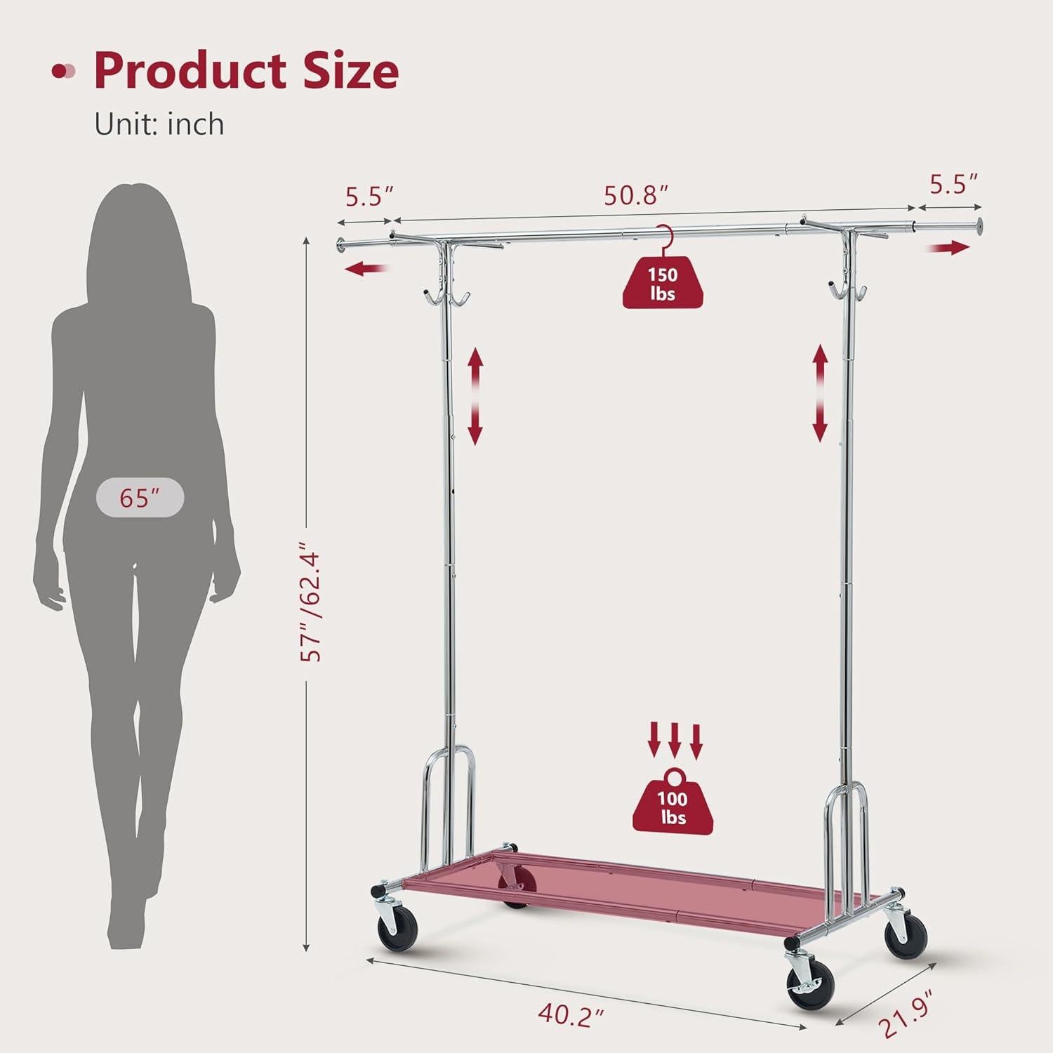 Perchero Plegable Tajsoon con Funda y Ruedas Ajustable 113.4 kg