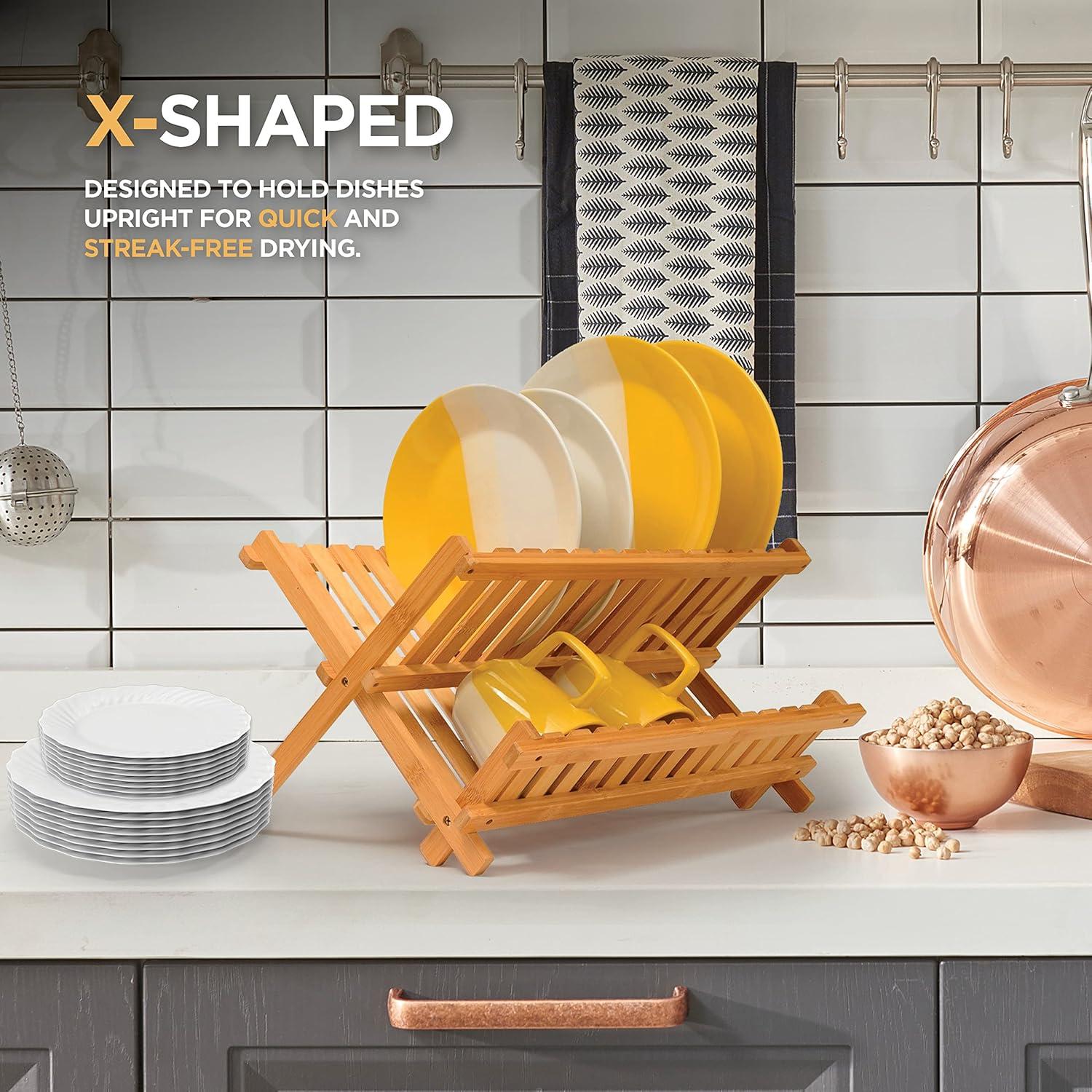 Escurridor de Platos Plegable Bambúsi 2 Niveles 44.5x29.2cm