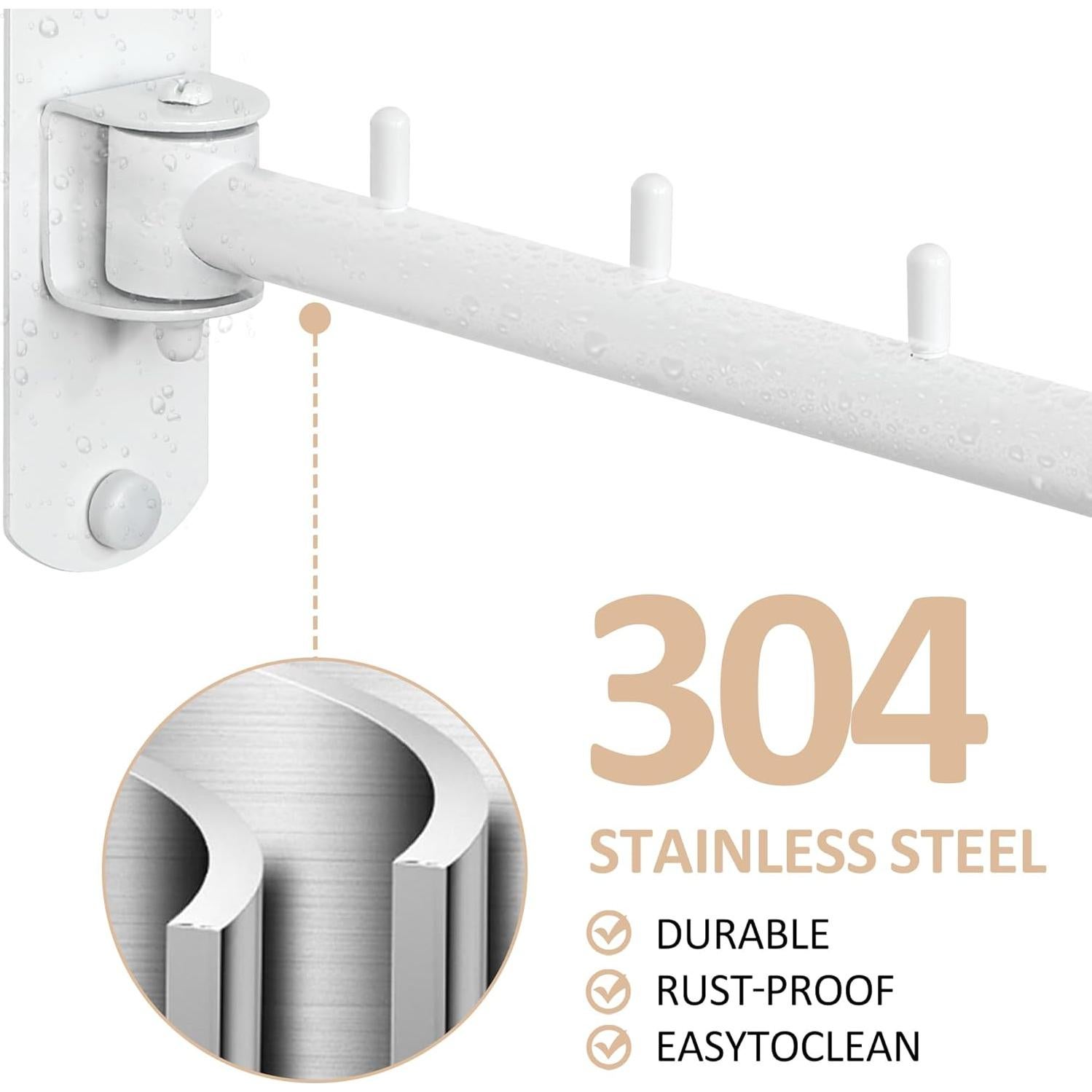 Soporte para Ropa Plegable Mooche - 2 Ganchos, Acero Inoxidable, Blanco