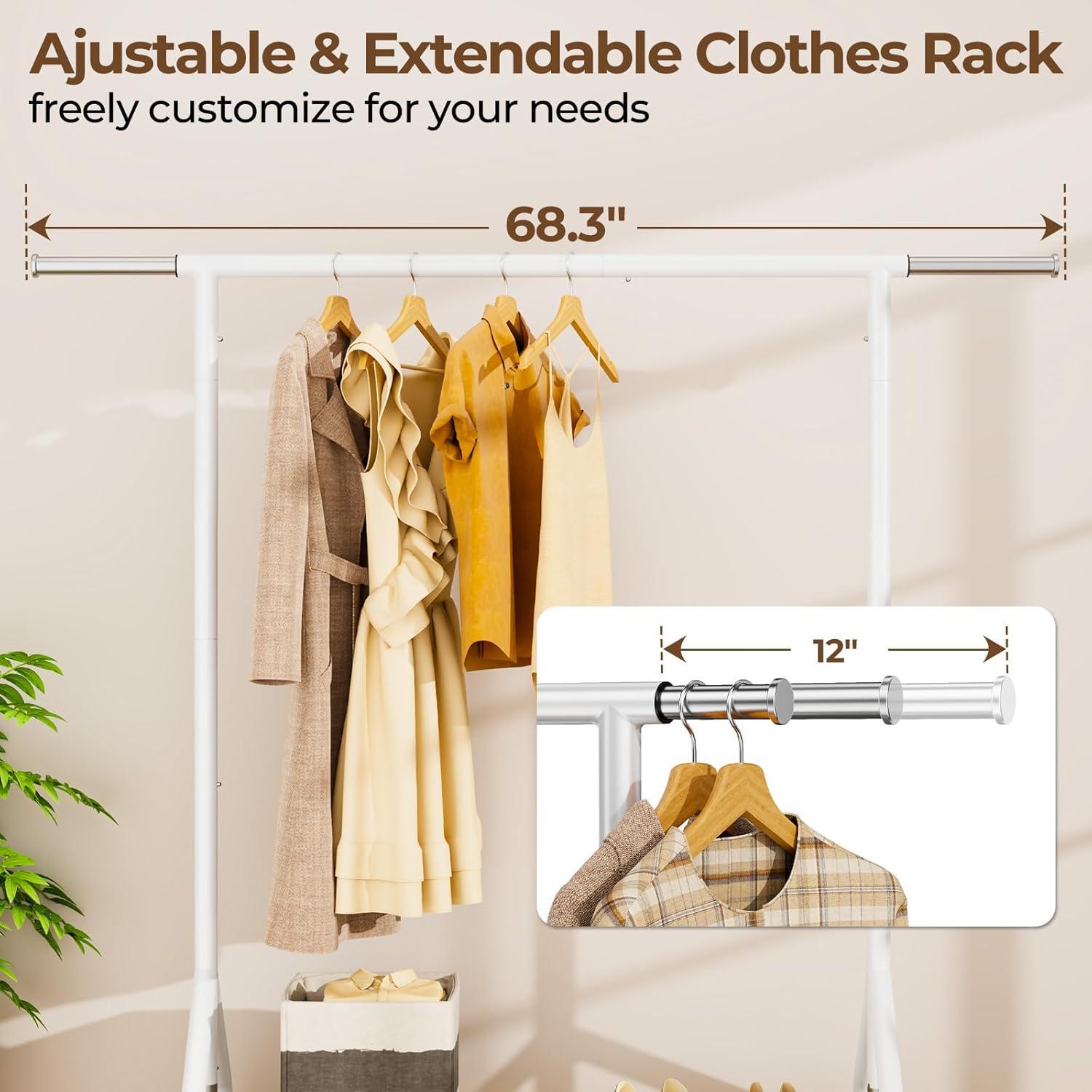 Perchero de Ropa Rodante HYSEYY Blanco Alta Resistencia 204 KG