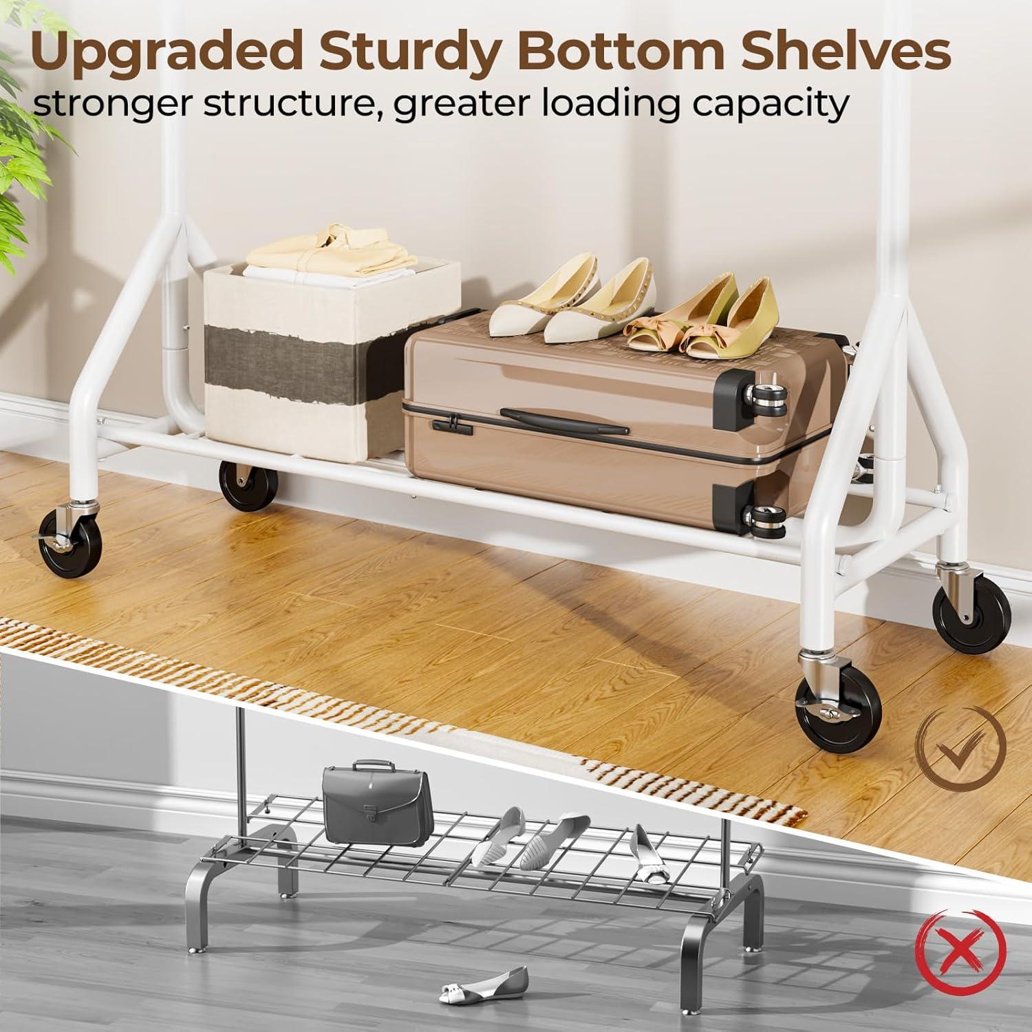 Perchero de Ropa Rodante HYSEYY Blanco Alta Resistencia 204 KG