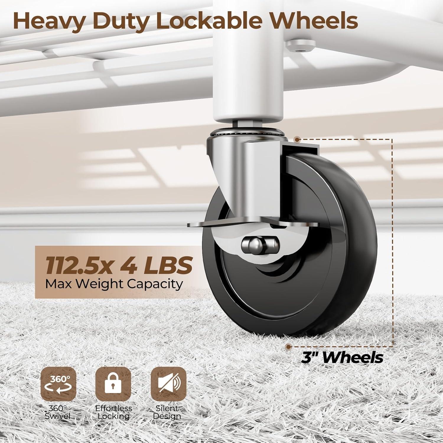 Perchero de Ropa Rodante HYSEYY Blanco Alta Resistencia 204 KG