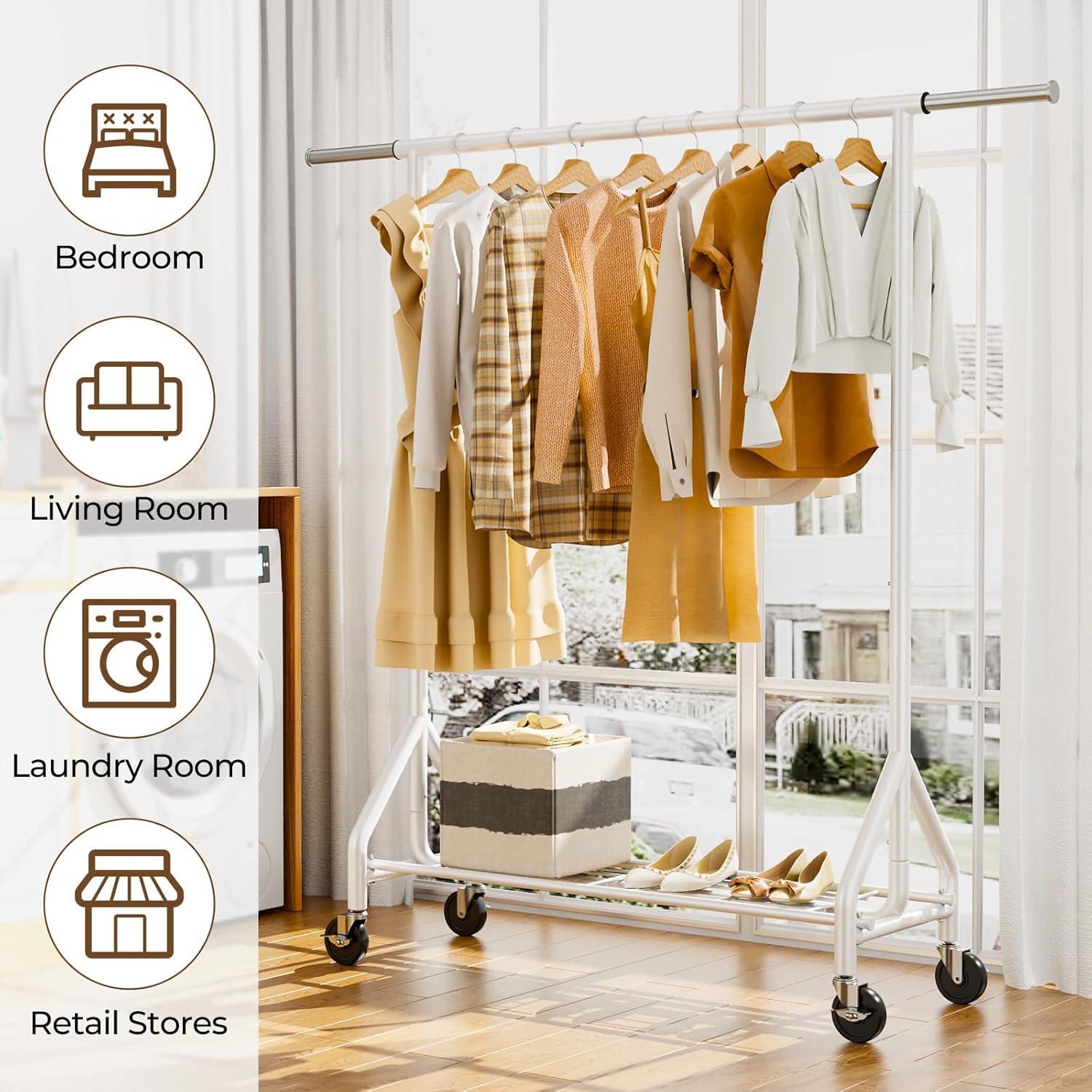 Perchero de Ropa Rodante HYSEYY Blanco Alta Resistencia 204 KG