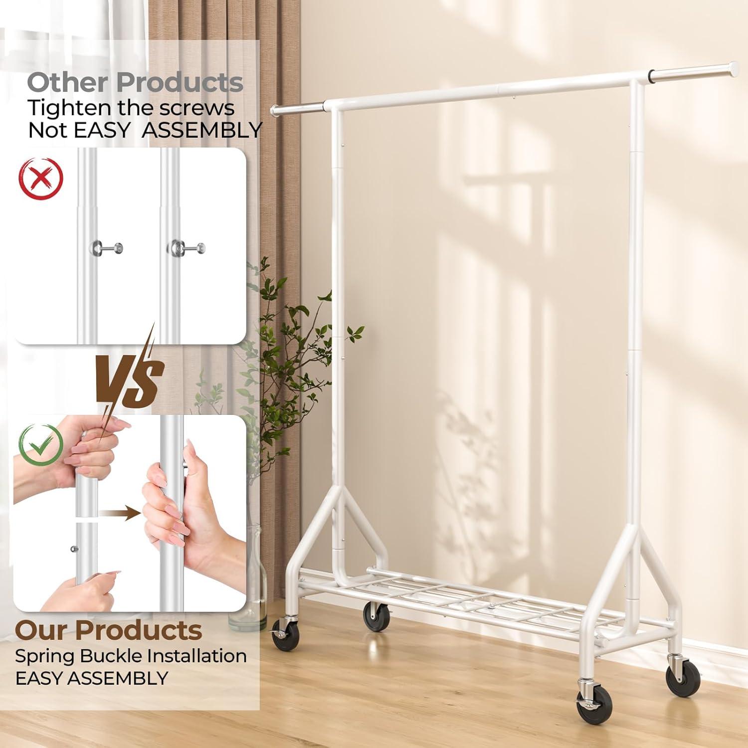 Perchero de Ropa Rodante HYSEYY Blanco Alta Resistencia 204 KG