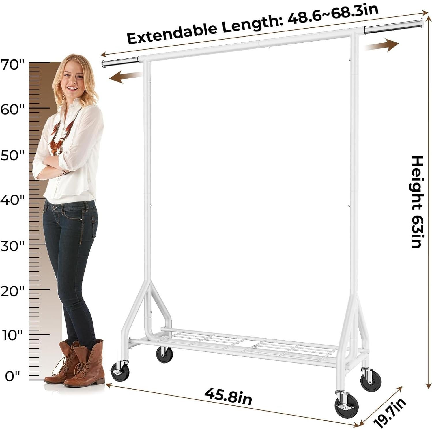 Perchero de Ropa Rodante HYSEYY Blanco Alta Resistencia 204 KG