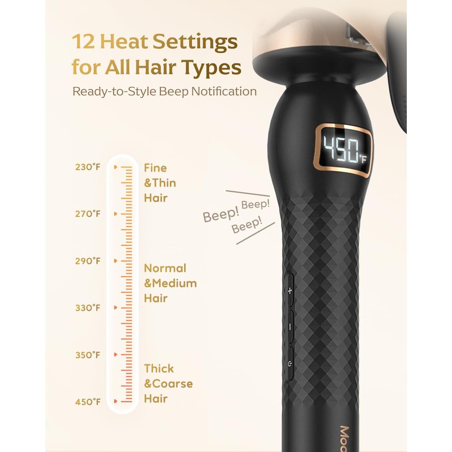 Plancha de Rizos Mooqlizz 2" Cerámica 12 Temperaturas Negro