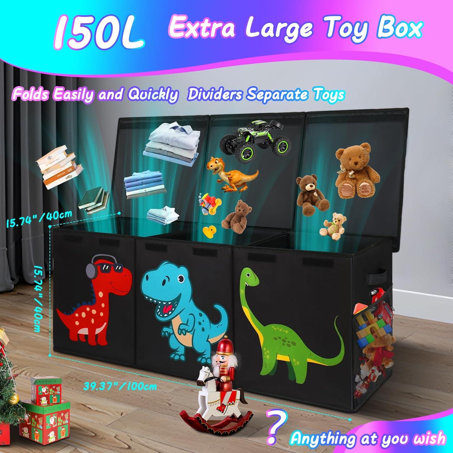 Caja de Juguetes Extra Grande Mabahoo 150L Plegable Dinosaurio