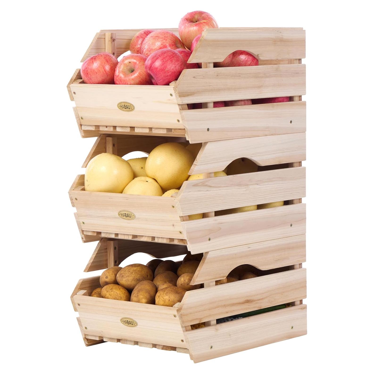 Cajas de Almacenamiento de Madera HABAU - Juego de 3 Piezas