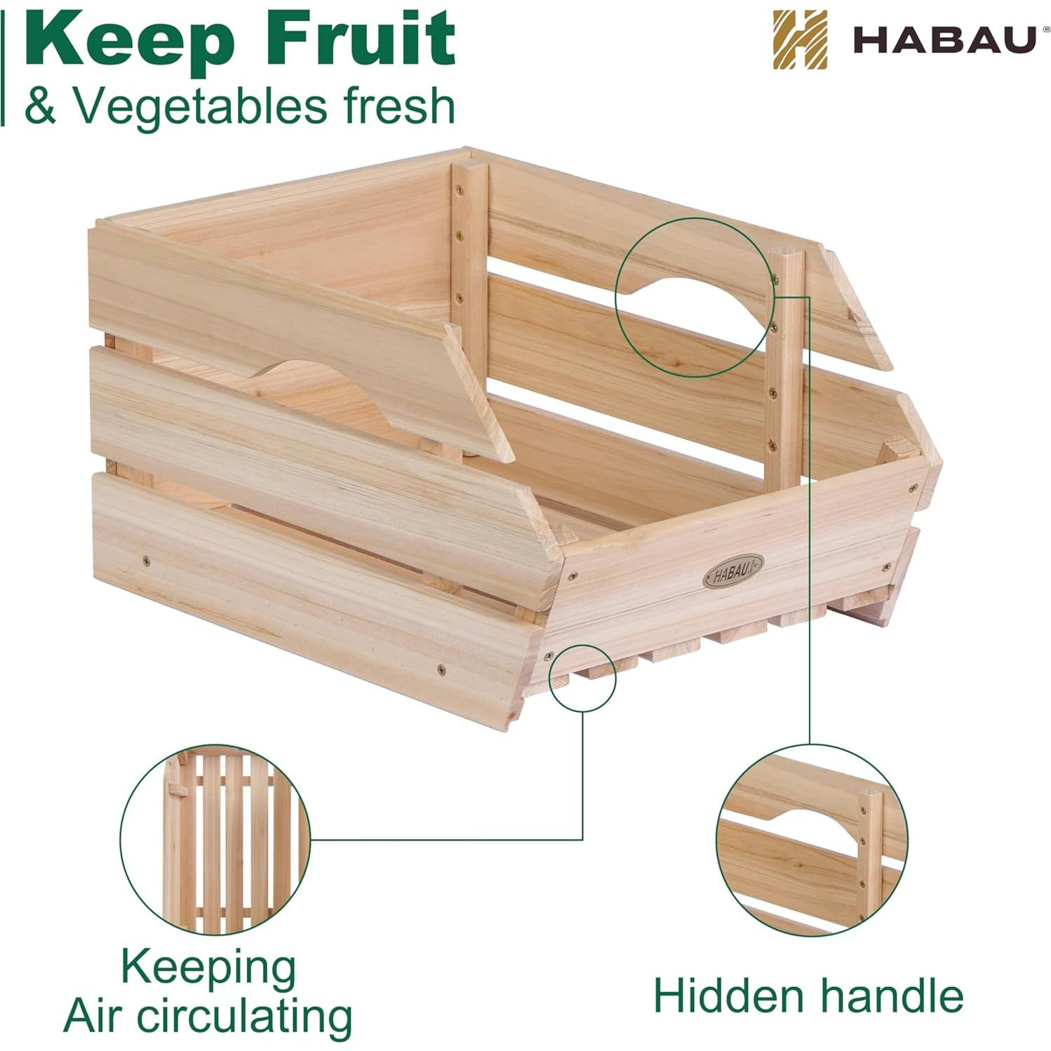 Cajas de Almacenamiento de Madera HABAU - Juego de 3 Piezas