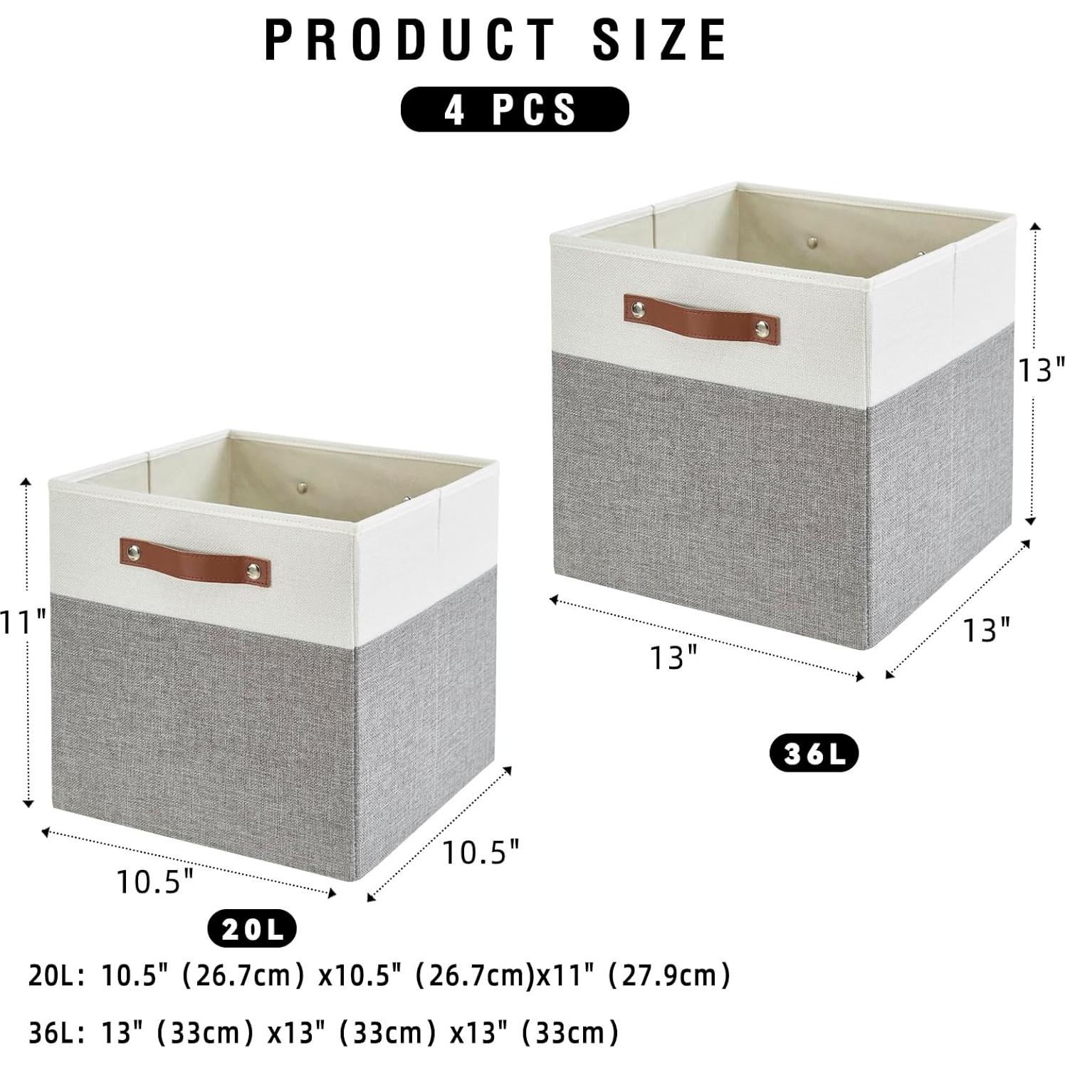 Cubo de Almacenamiento Plegable Bagnizer 33x33cm Gris y Blanco - Paquete de 4