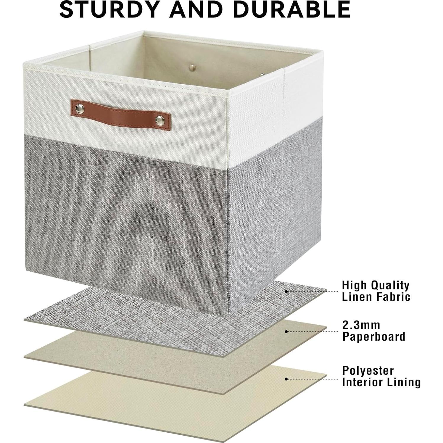 Cubo de Almacenamiento Plegable Bagnizer 33x33cm Gris y Blanco - Paquete de 4