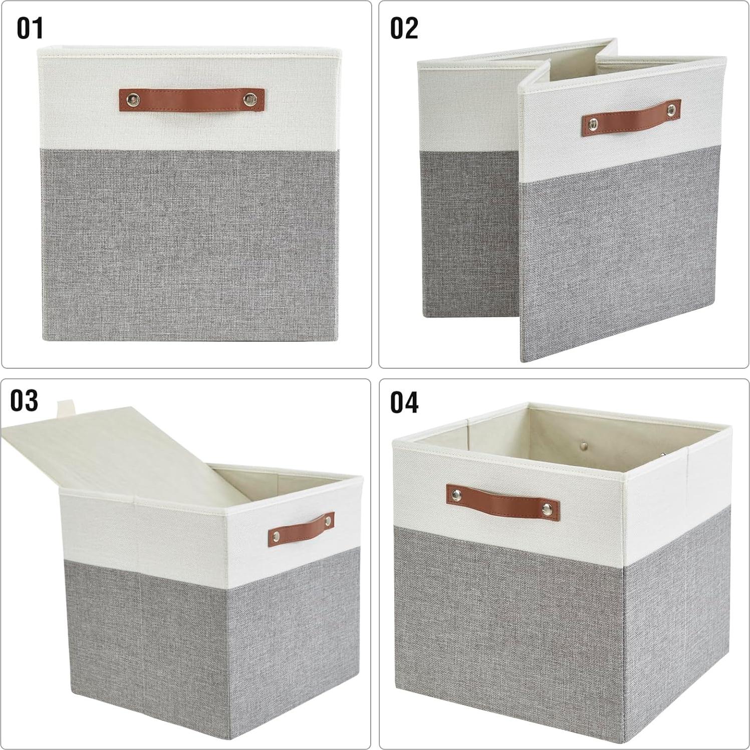 Cubo de Almacenamiento Plegable Bagnizer 33x33cm Gris y Blanco - Paquete de 4