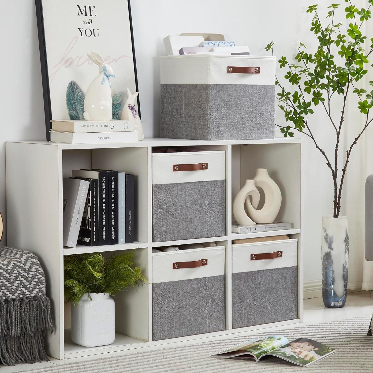 Cubo de Almacenamiento Plegable Bagnizer 33x33cm Gris y Blanco - Paquete de 4