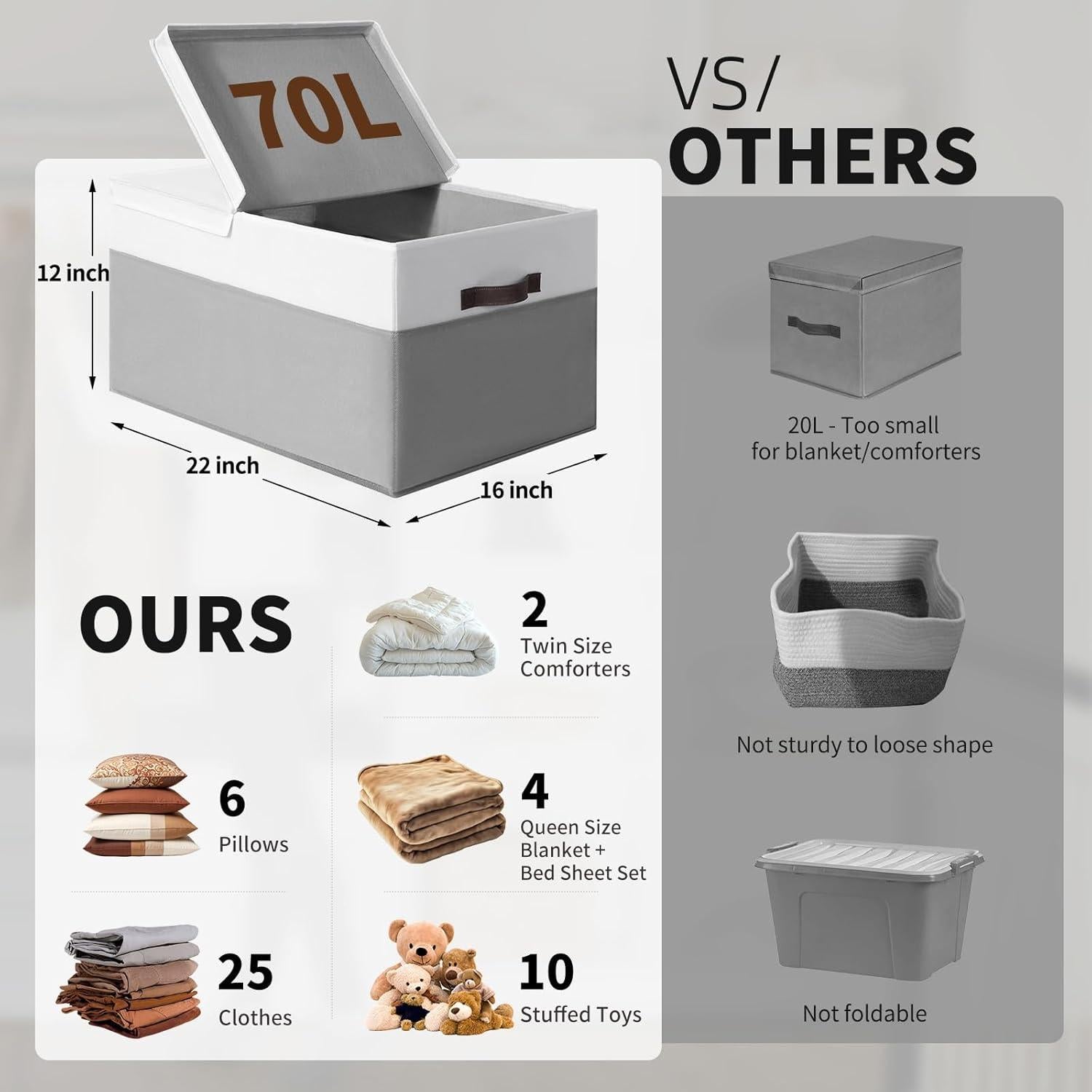 Cestas de Almacenamiento Jumbo Criusia 2 Pack 70L con Tapa